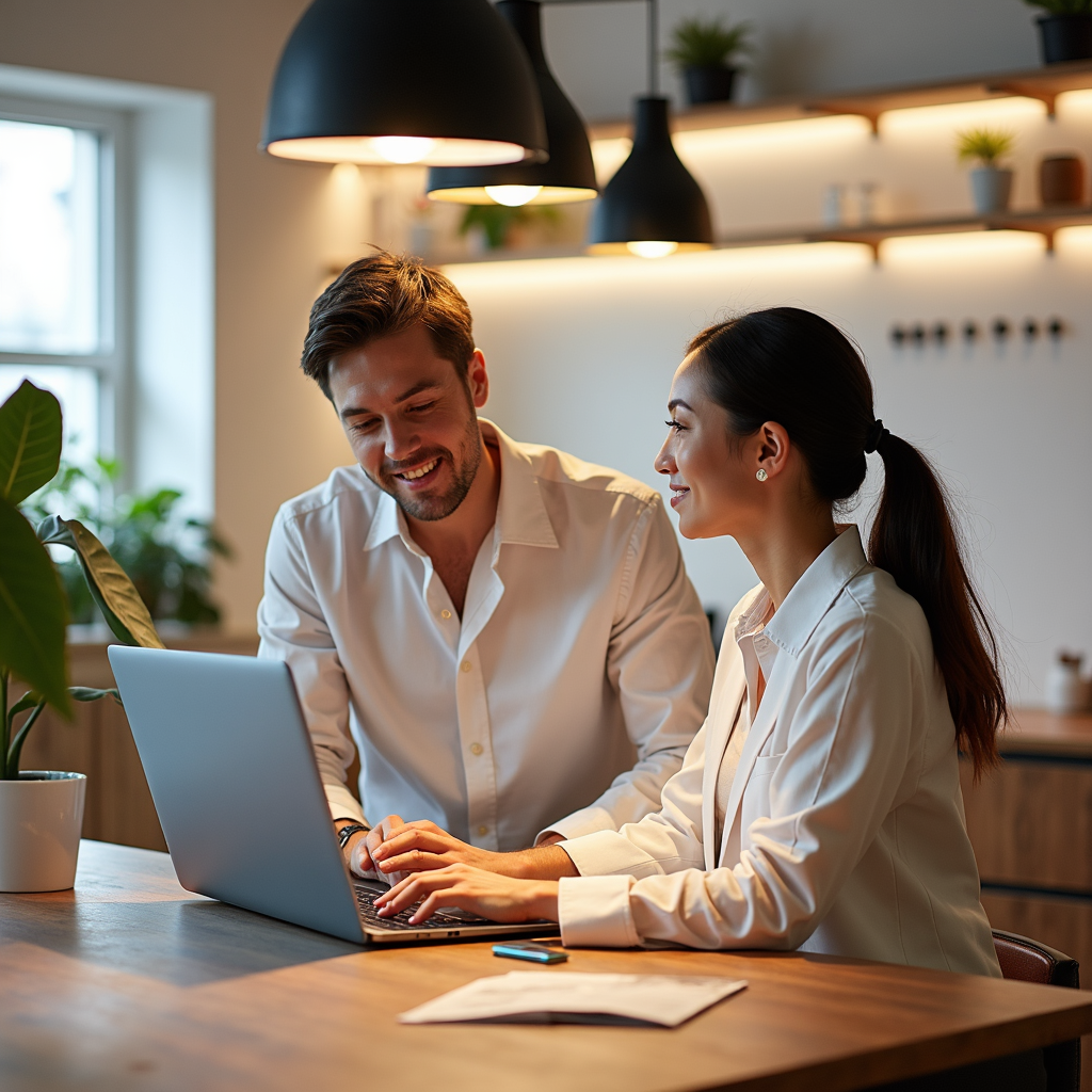 FENICEサロンで、多様な人々（若者、中年、高齢者）が前向きに交流している様子を写実的に表現した画像です。全員が笑顔でリラックスした雰囲気です。背景は清潔感がありモダンな雰囲気に。インクルーシブな雰囲気とコミュニティを表現しましょう。4K解像度。