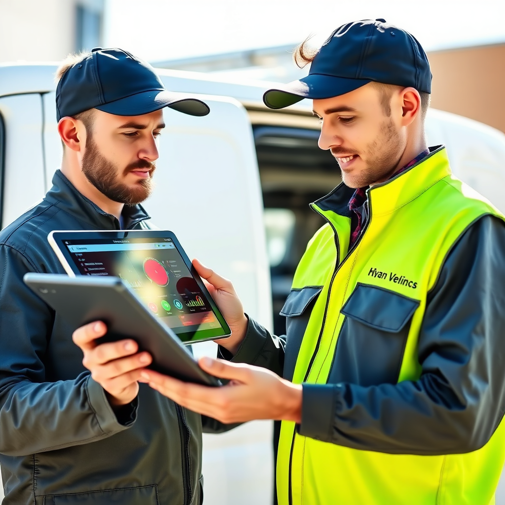 Technician using AI scheduling software