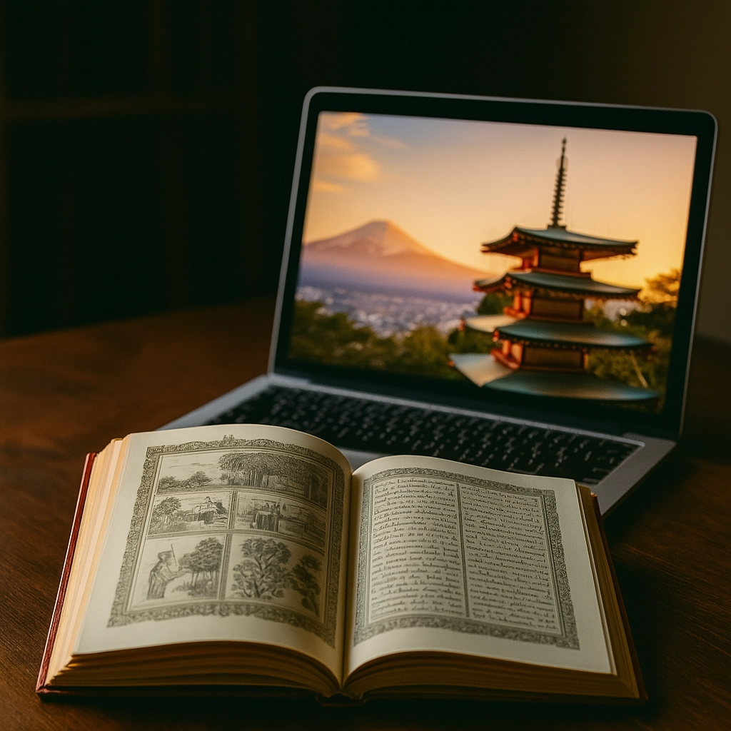 An open book displaying intricate illustrations and calligraphy from a specific culture. The lighting is soft and focused on the details of the artwork. The background is blurred to emphasize the importance of the cultural artifact.