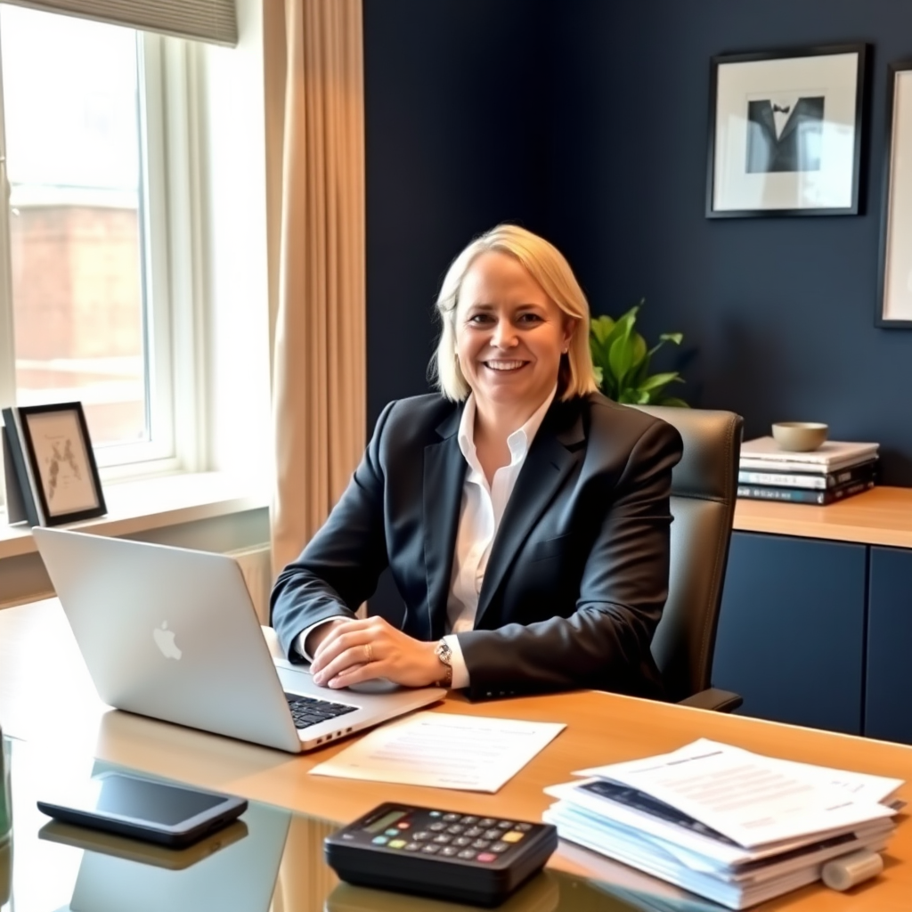 Professional accountant at a tidy desk in a modern Chester-le-Street office