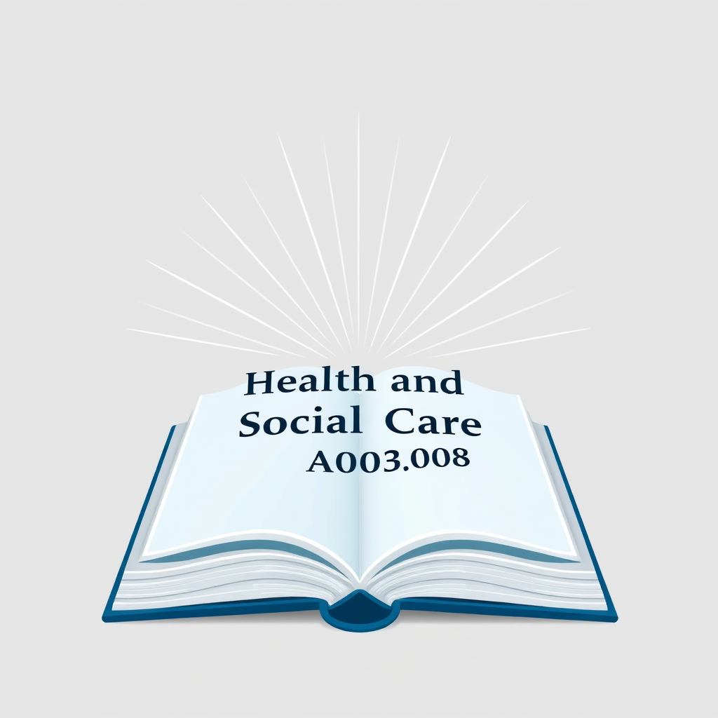 A stylized image representing the Health and Social Care Act 2008. It depicts an open book with the Act's title displayed prominently. Emanating from the book are rays of light, symbolizing clarity and understanding. The background is a soft, neutral color. The color palette is professional, using shades of blue and gray. Style references: clean, informative, and trustworthy. Technical specs: 4K resolution, high-quality rendering.