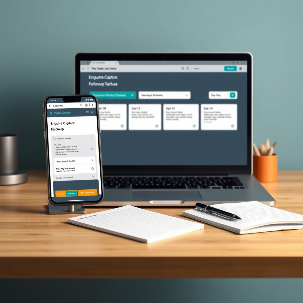 Illustrated demo frame showing a plumber enquiry being captured and followed up automatically
