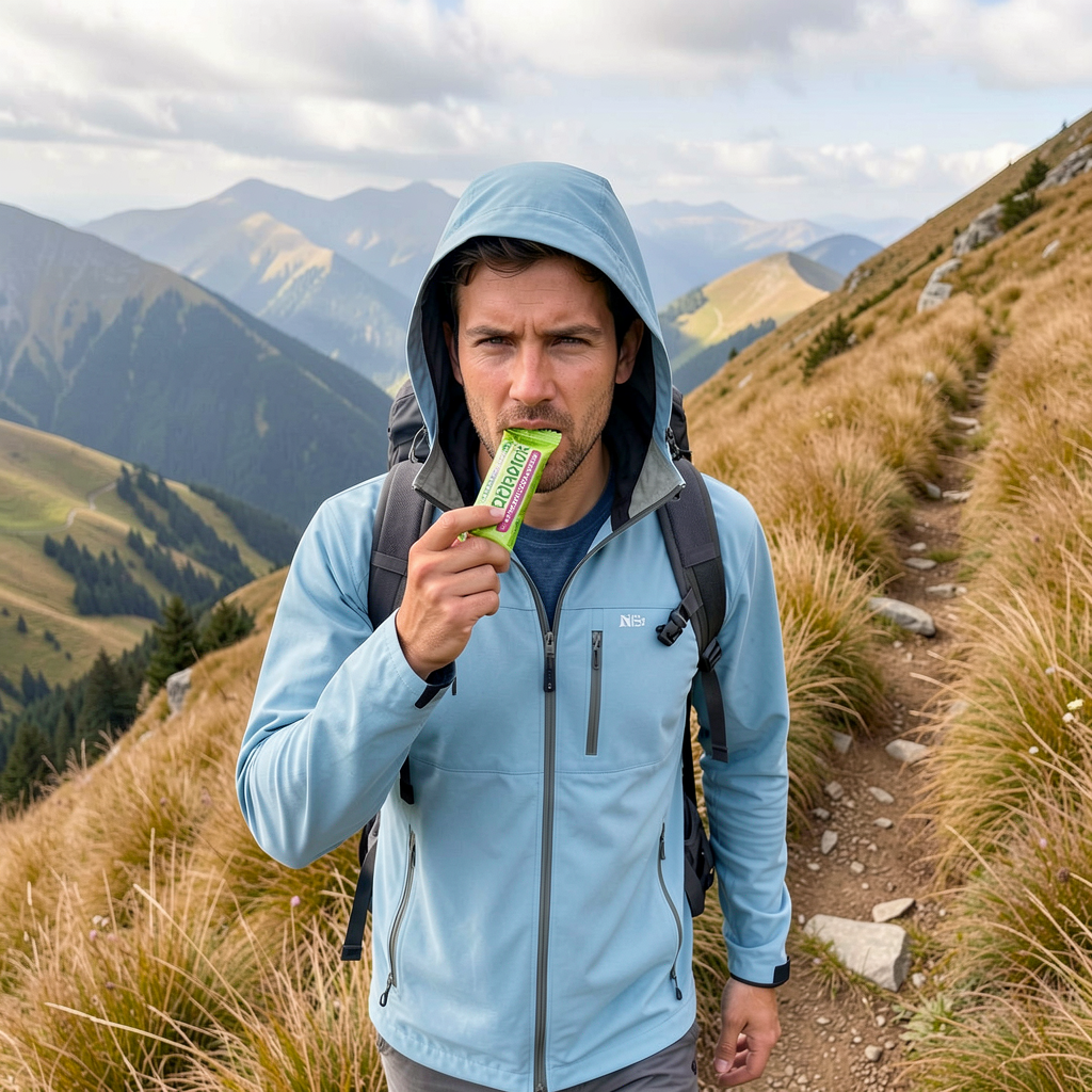 Hiker eating energy bar