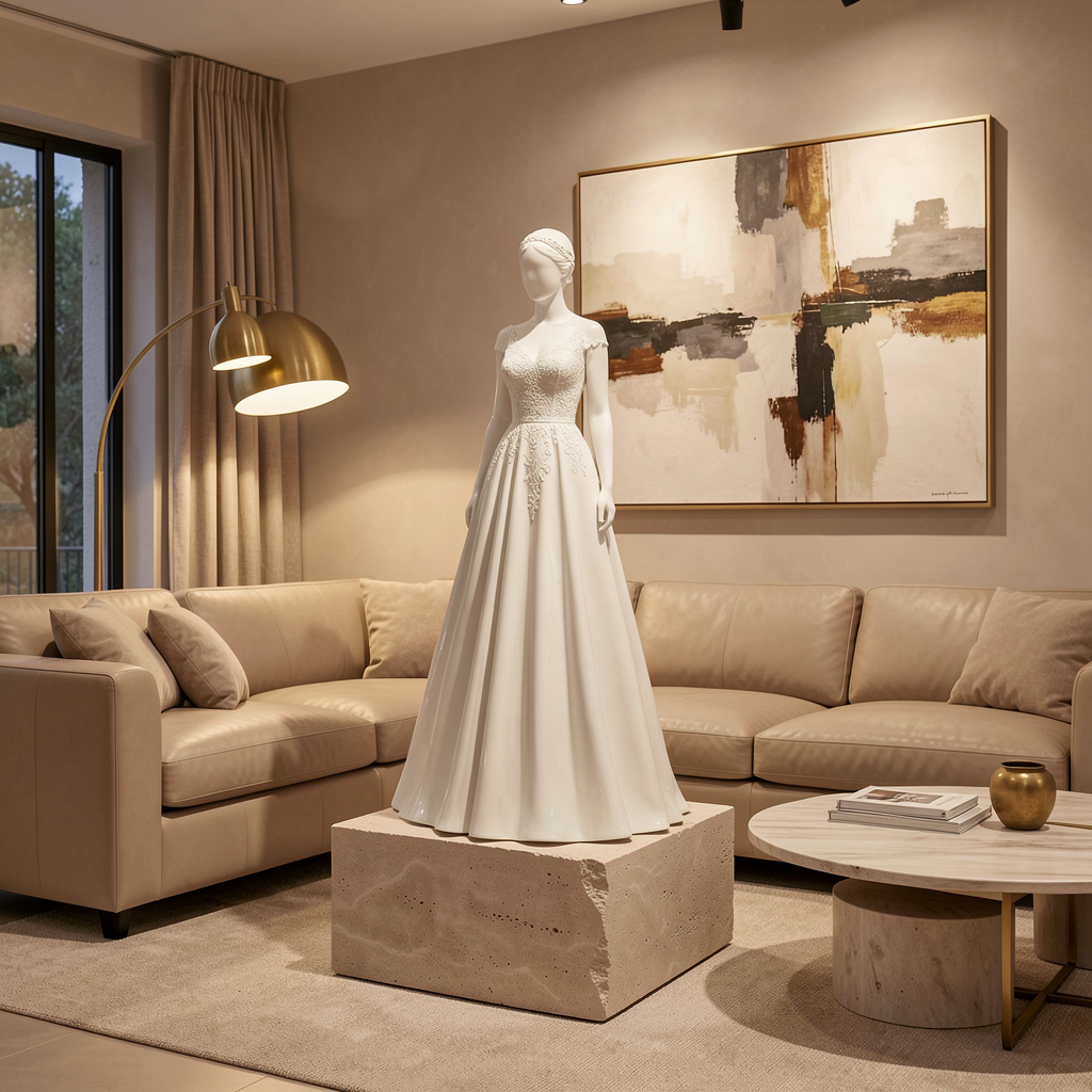 Porcelain dress sculpture in a luxury living room