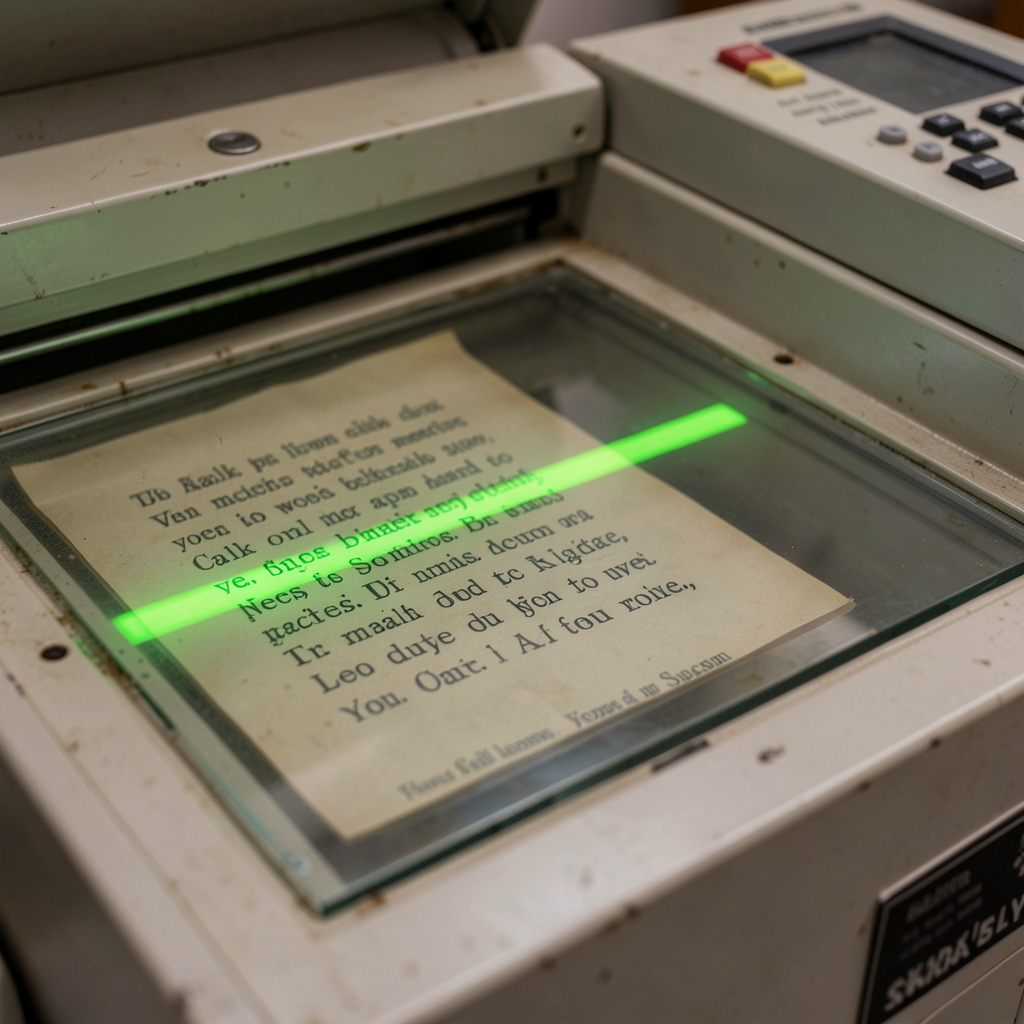 Vintage copier machine scan with glowing green line