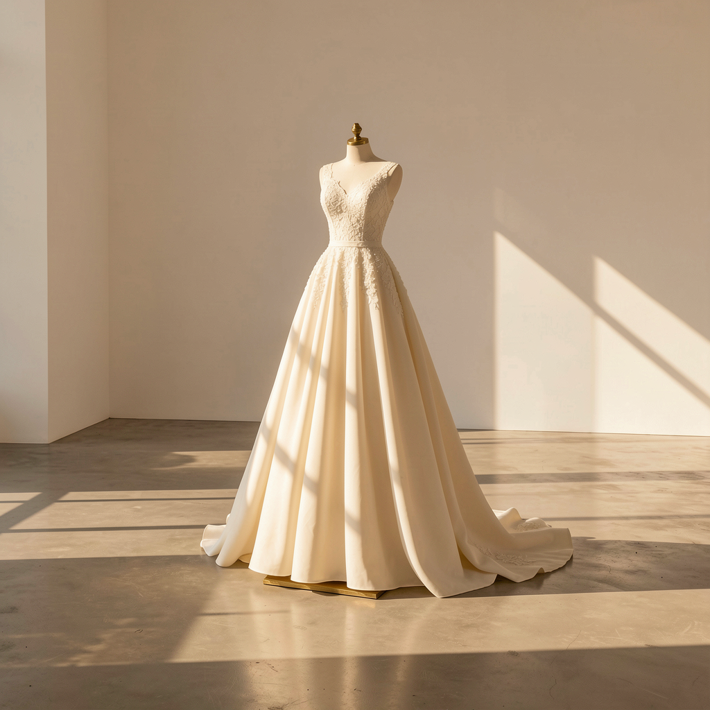 Wedding dress sculpture in a gallery