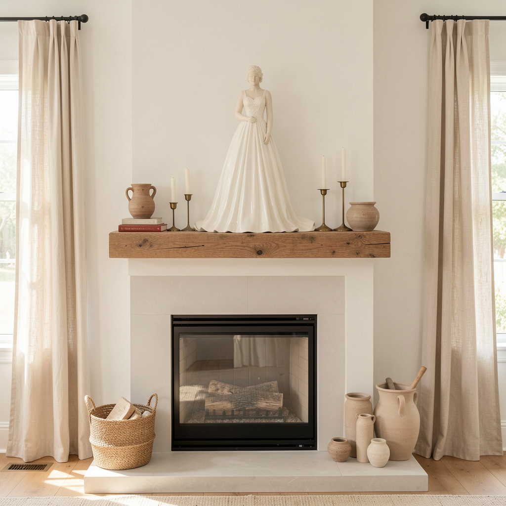 Wedding dress sculpture on a mantelpiece