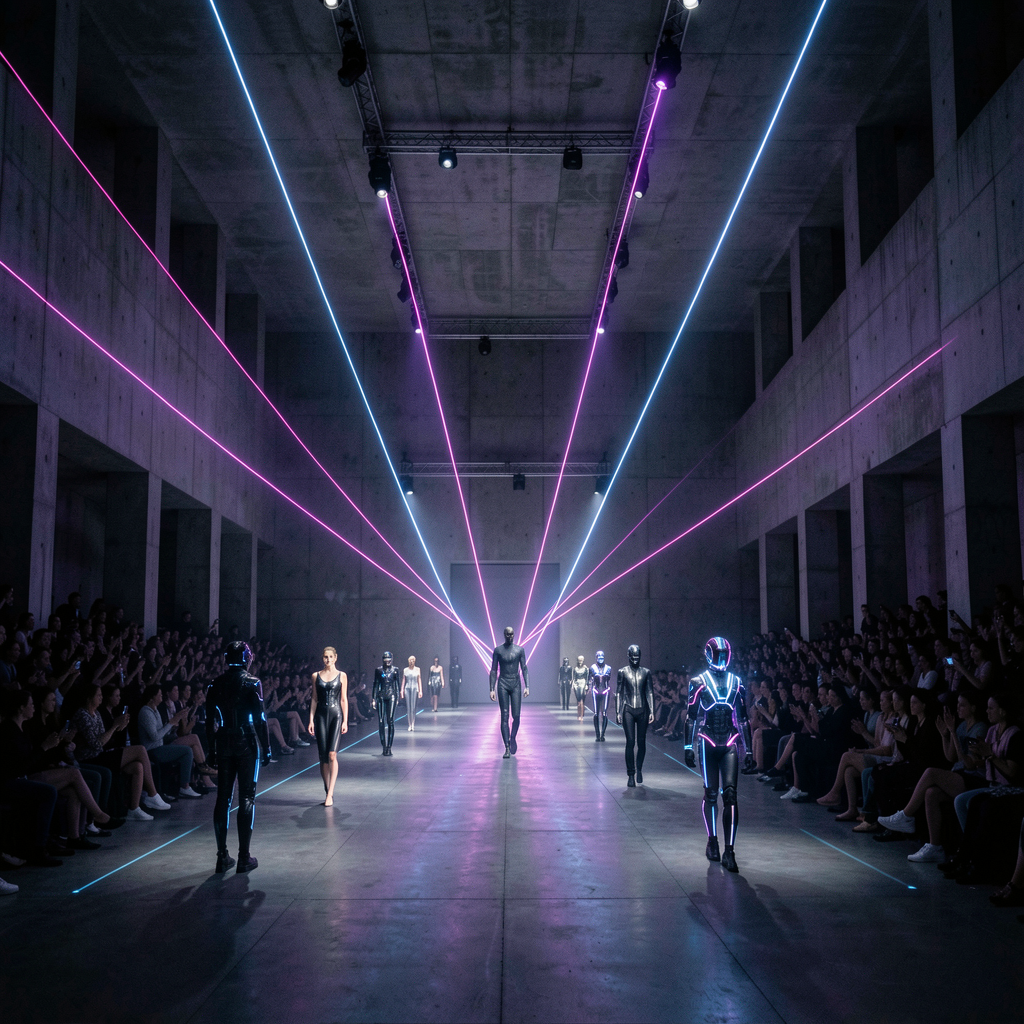 Runway show brutalist hall