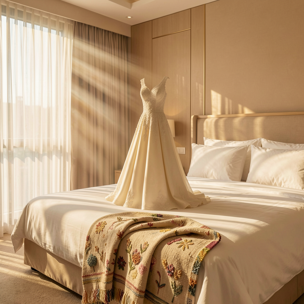 Wedding dress sculpture in a luxury hotel suite