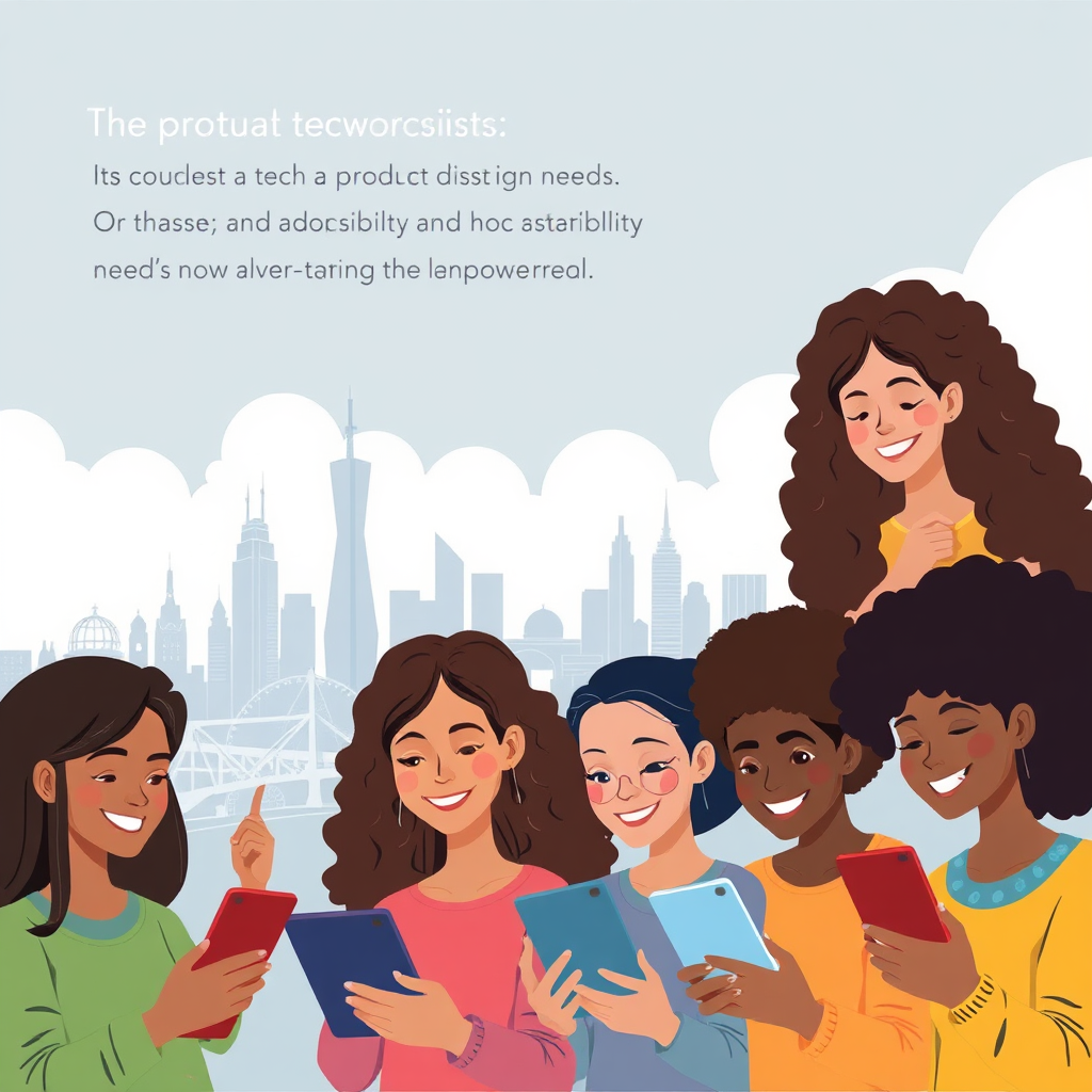 Illustrate a diverse group of users with various backgrounds engaged with different digital tools tailored to their distinct needs. The scene should feature colorful tech products, conveying a sense of adaptability and accessibility. Use vibrant colors and joyful expressions to indicate satisfaction and empowerment. The background can showcase a dynamic cityscape, symbolizing the vast opportunities available in the digital realm.