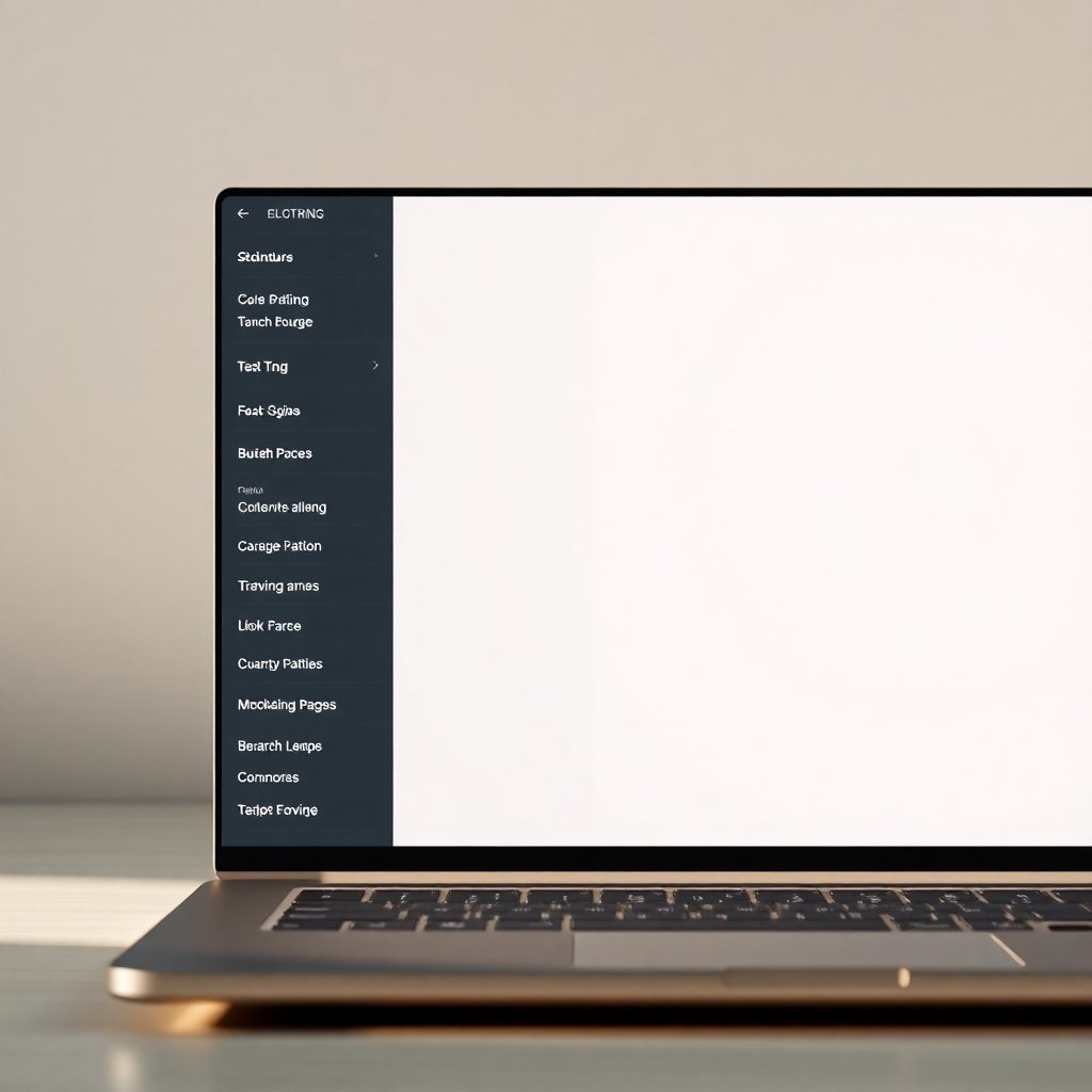A photorealistic image of a website with a clean, light-mode sidebar menu on the left. The menu should be elegantly designed with clear icons and labels for each section.  The main content area should be visible in the background, showcasing a seamless integration with the sidebar. The background color should be a light, neutral tone.