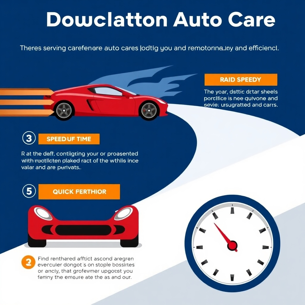 A stylized infographic showcasing the efficiency and speed of service provided by Douglaston Auto Care. You can use a visual metaphor such as a speedy race car or a clock showcasing quick turnaround time.
