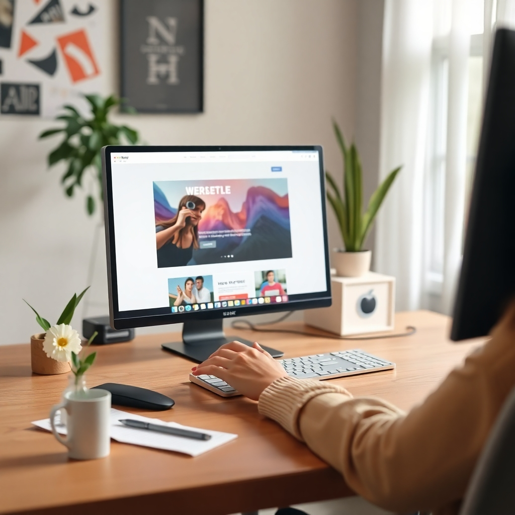 A photorealistic image showcasing the different stages of the website creation process in a clean, timeline-like flow. Each stage should be visually appealing and use a minimal color palette.  The image must emphasize ease and efficiency.  Images of smiling faces, working collaboratively, should be integrated in the design.