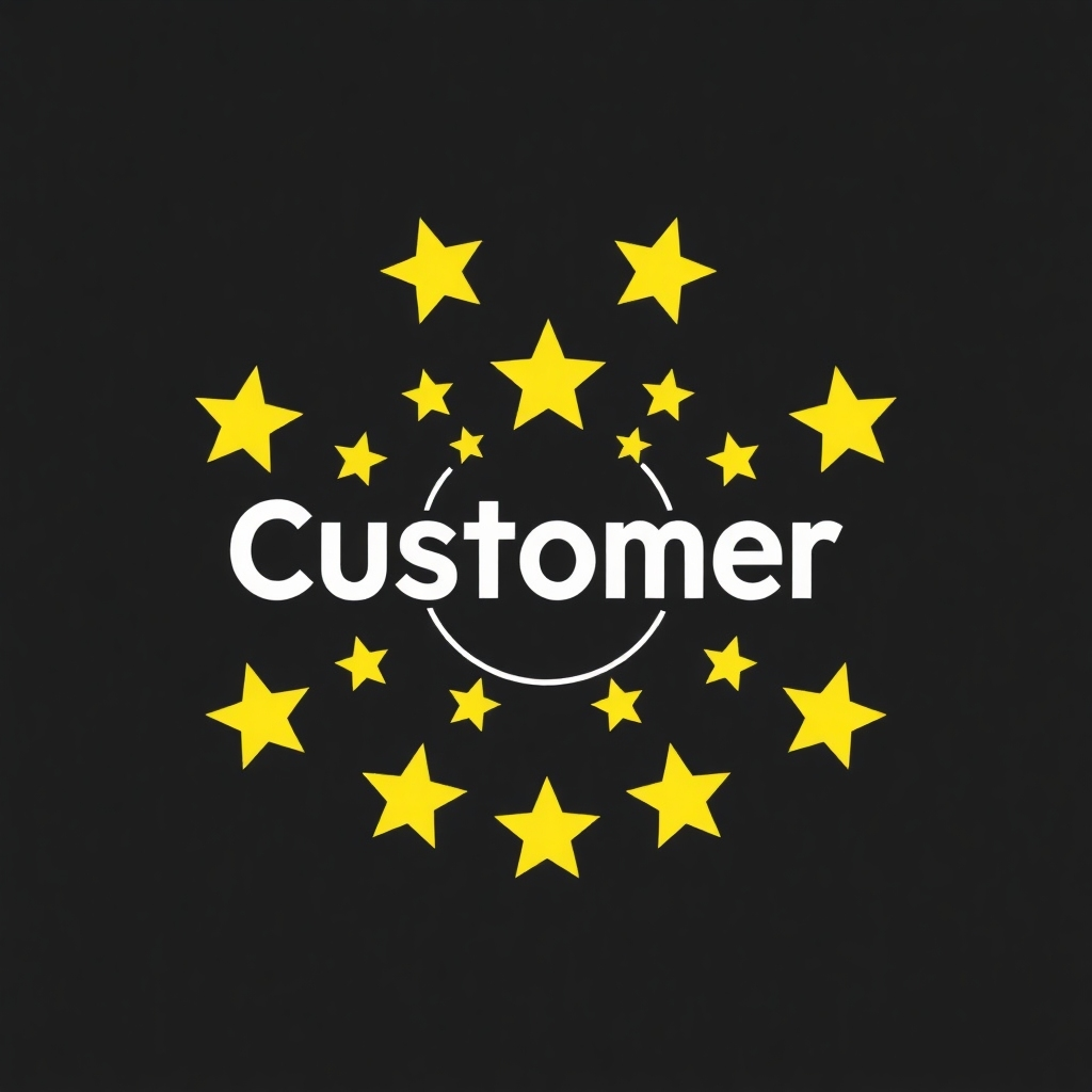 Create a stylized image representing the concept of customer reviews. You could use a visual metaphor, like a constellation of stars representing positive customer feedback surrounding the logo of the auto repair shop, or happy customers leaving positive reviews on various platforms.