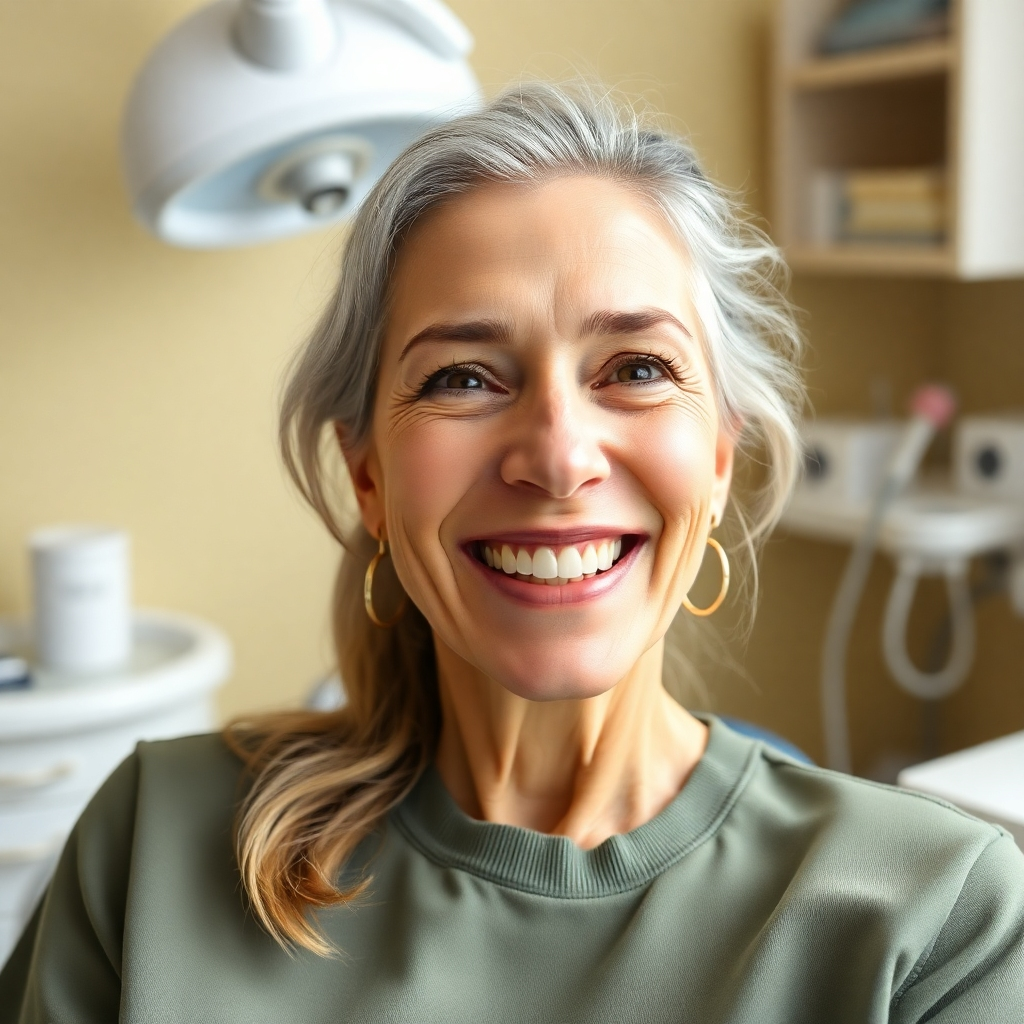 A photorealistic image, rendered in 8K resolution, depicting a close-up of a single, perfectly placed dental implant. The implant should be seamlessly integrated into the surrounding gum tissue, appearing completely natural. Soft, diffused lighting enhances the details of the implant and surrounding gum tissue. The color palette is natural and realistic, with healthy pink gums and a natural-looking tooth color.  The camera angle is slightly elevated, providing a clear view of the implant and its surroundings. The focus is extremely sharp, showcasing the smooth surface of the implant and the fine texture of the gum tissue. The background is subtly blurred, suggesting a clean and professional dental setting. The style references renowned medical photography. The image should evoke a feeling of confidence and security. The image is hyperrealistic, emphasizing the fine details of the implant and surrounding tissues.  The overall mood is one of health, restoration, and well-being.  Detailed textures are crucial;  the implant should feel metallic yet seamlessly integrated within the gum tissue, and the surrounding gums should be realistically textured.