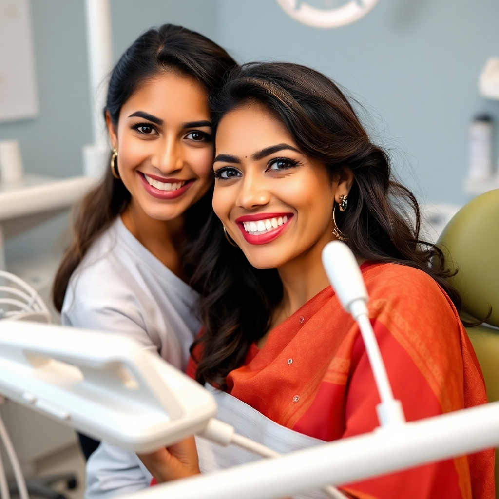 A photorealistic image of a young child comfortably sitting in a dentist's chair, receiving a dental checkup. The dentist should be smiling and interacting kindly with the child. The background should be a bright and colorful children's play area within the dental clinic. Focus should be on the child's relaxed expression and the dentist's gentle demeanor. High resolution, detailed, sharp focus