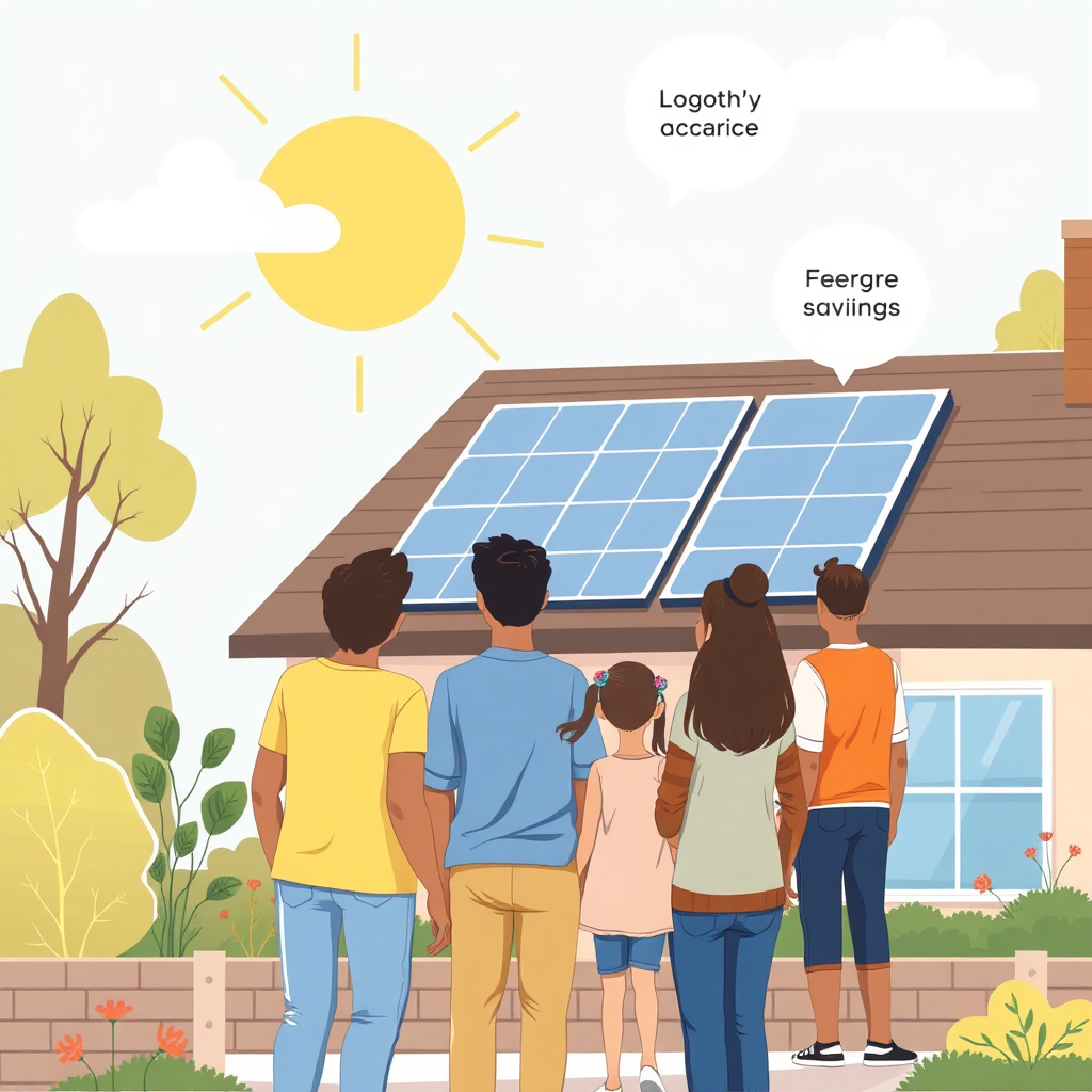 Family learning about solar energy