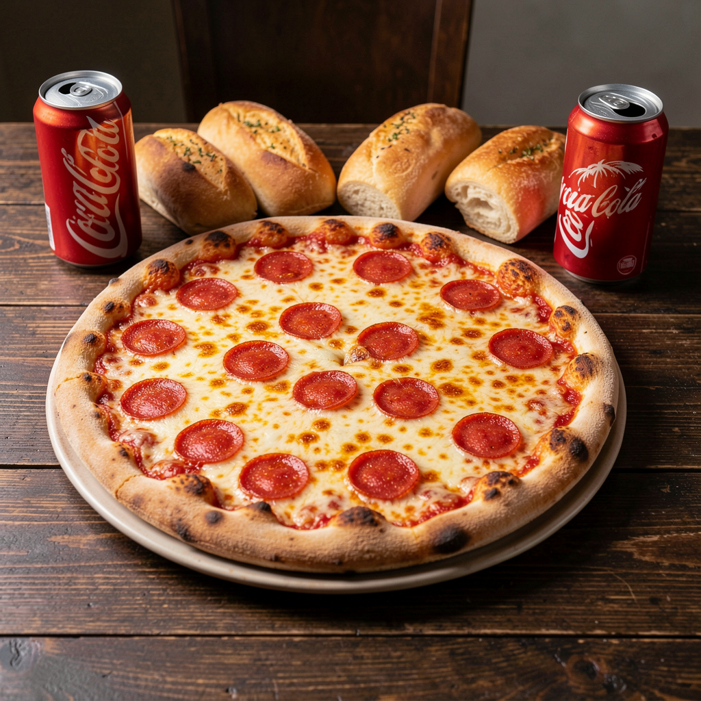 Especial de la semana pizza con panecillos y refrescos