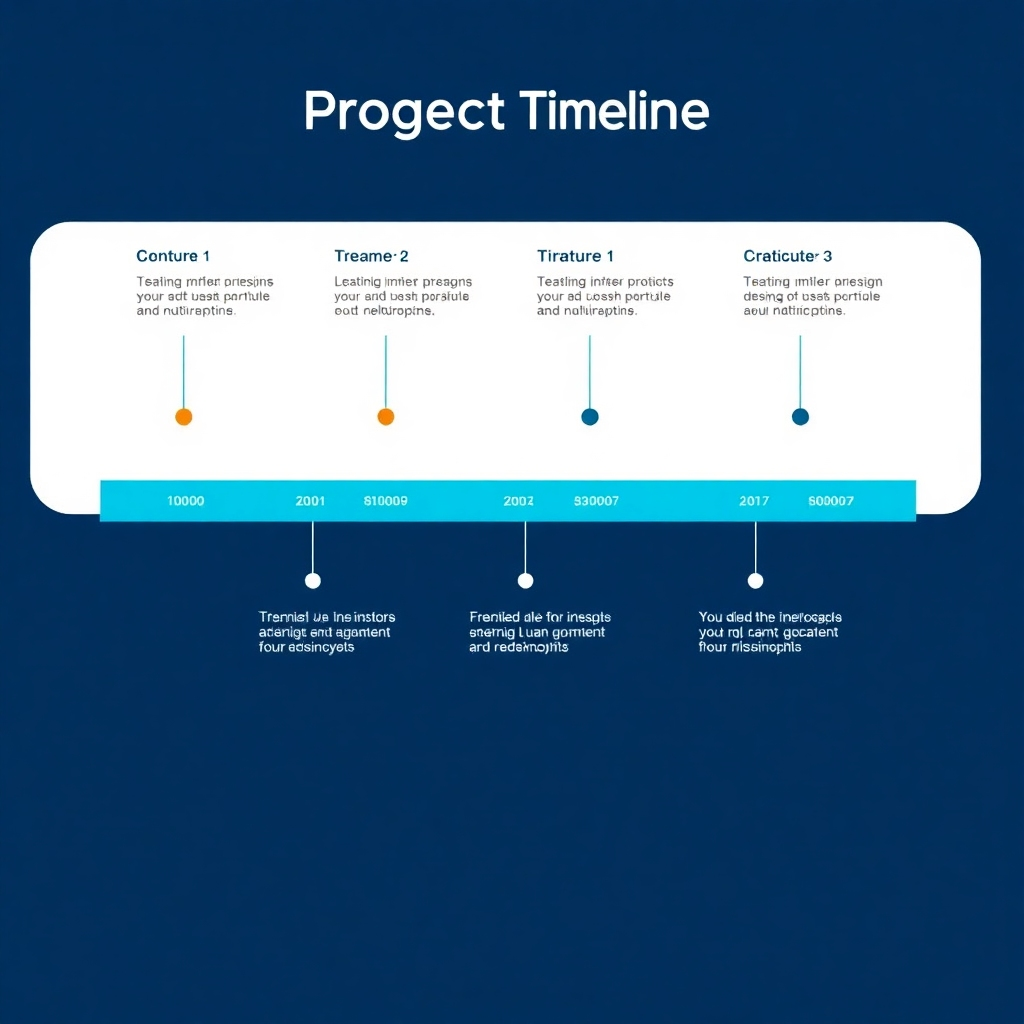 A stylized image depicting a timeline or project plan, highlighting key milestones and stages of the design process. The style should be clean and modern, using a color-coded system for clarity.