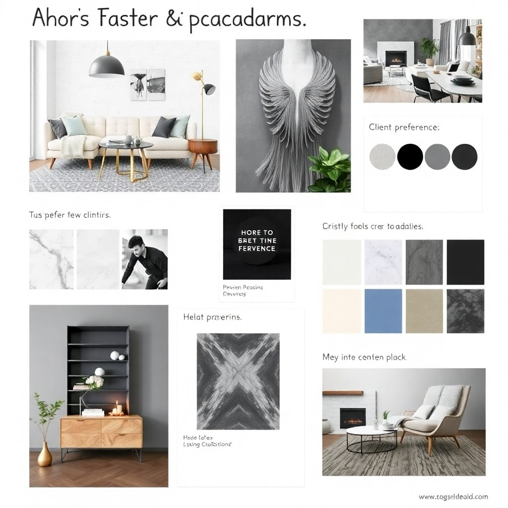 An image depicting a mood board showcasing various design elements and client preferences, highlighting the process of personalization.