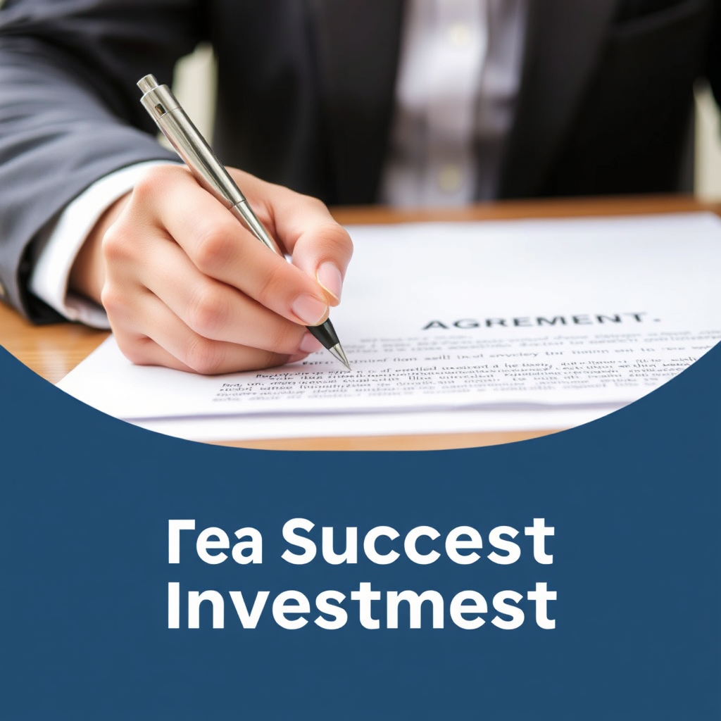 A close-up shot of a hand signing a real estate agreement, symbolizing the beginning of a successful investment journey. The composition is focused and purposeful. The color palette is clean and professional.