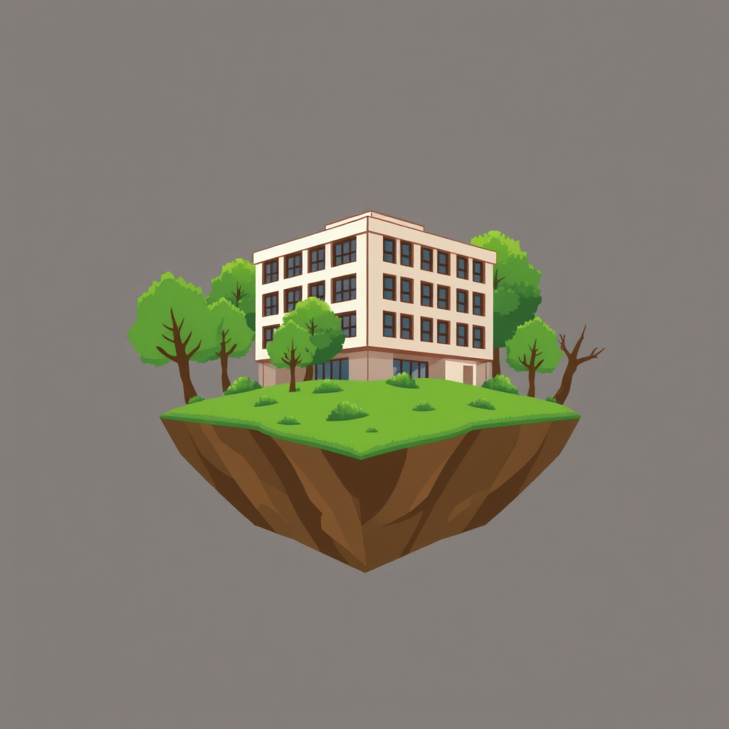 A strong, modern building with a solid foundation, symbolizing stability and security. The surrounding landscape is green and lush, representing sustainable growth. The color palette is earthy and reassuring.