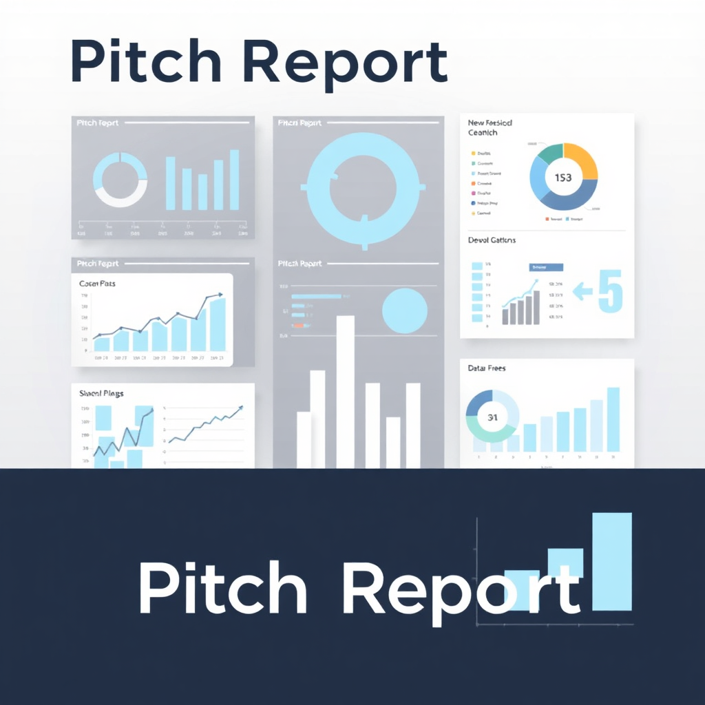 A stylized image representing a pitch report featuring visually appealing charts, graphs, and data visualizations. The design is clean, modern, and professional, conveying confidence and credibility.
