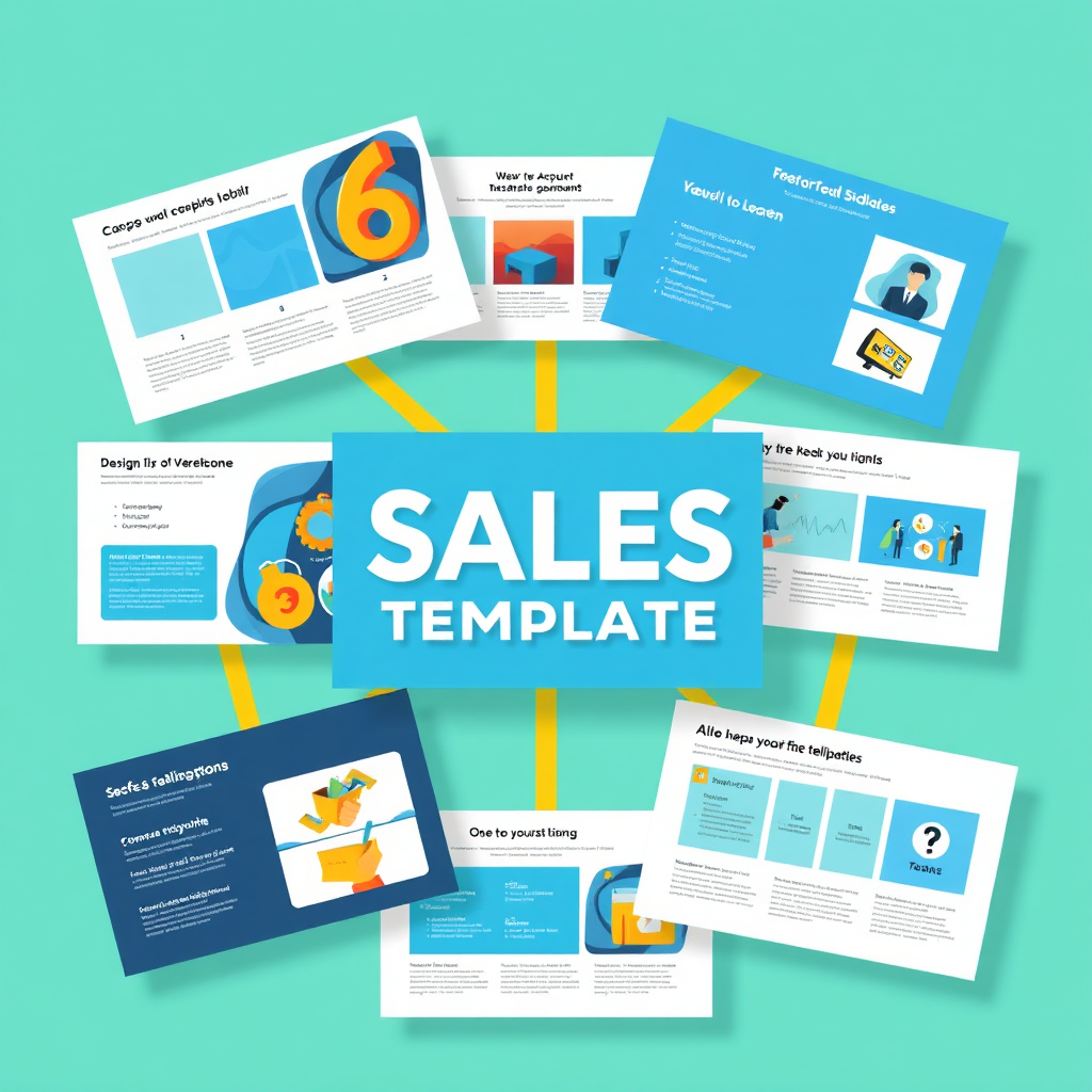 A stylized image representing a collection of interconnected sales templates. Each template features a unique design and layout, tailored for different sales scenarios. Bright, vibrant colors represent the versatility and adaptability of the templates.