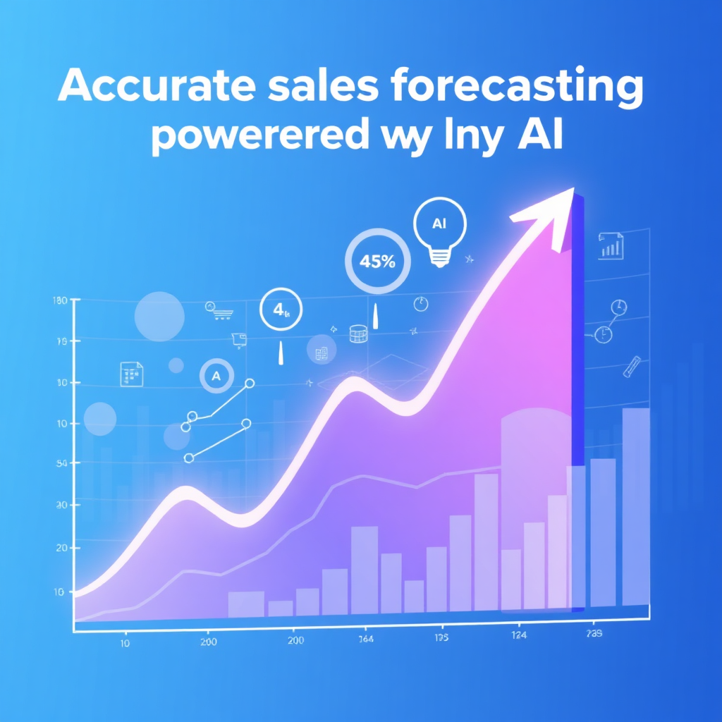 A stylized image representing accurate sales forecasting powered by AI. Depict a dynamic graph projecting future sales trends, with AI algorithms analyzing various data points. Use a cool color palette with blues and purples to represent data analysis and prediction. Incorporate elements like statistical charts and predictive models. The style should be modern and sophisticated, inspired by financial data visualizations. Focus on conveying the message of data-driven insights and reliable forecasting.