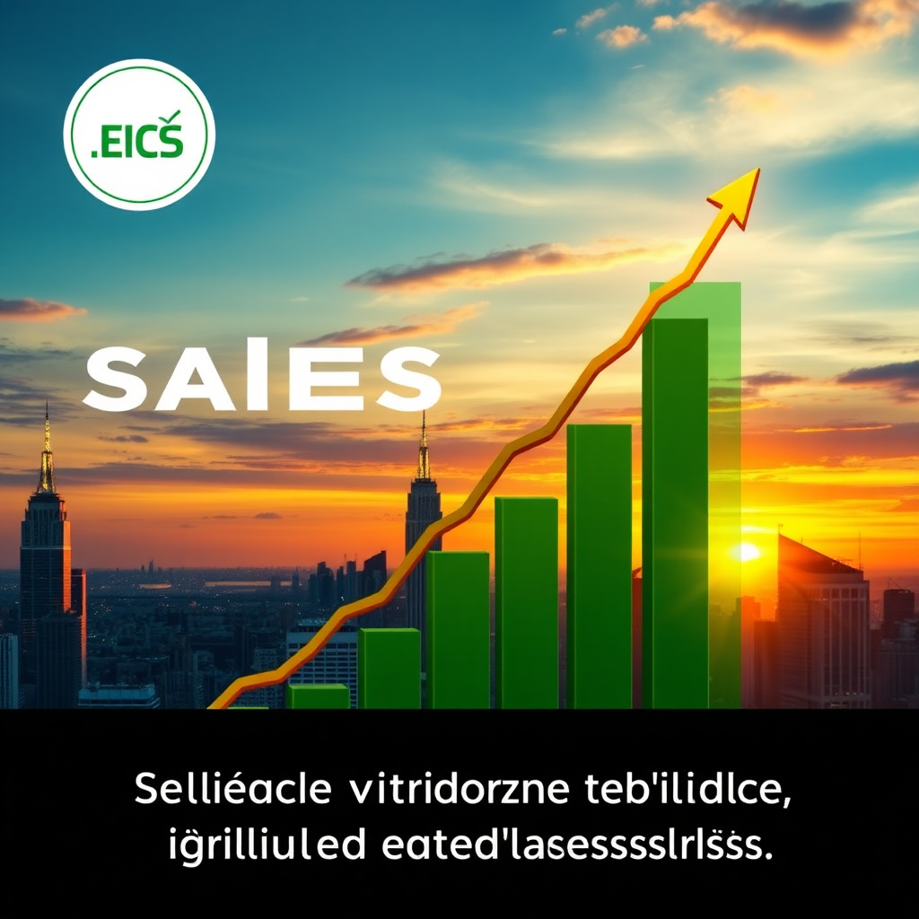 A visual representation of a sales chart rapidly ascending, with clear and measurable metrics displayed. The background is a cityscape at sunset, symbolizing the achievement of ambitious goals. The color scheme is vibrant and positive, using shades of green, gold, and blue to represent growth, prosperity, and success. This image represents the program's ability to deliver tangible and quantifiable results.