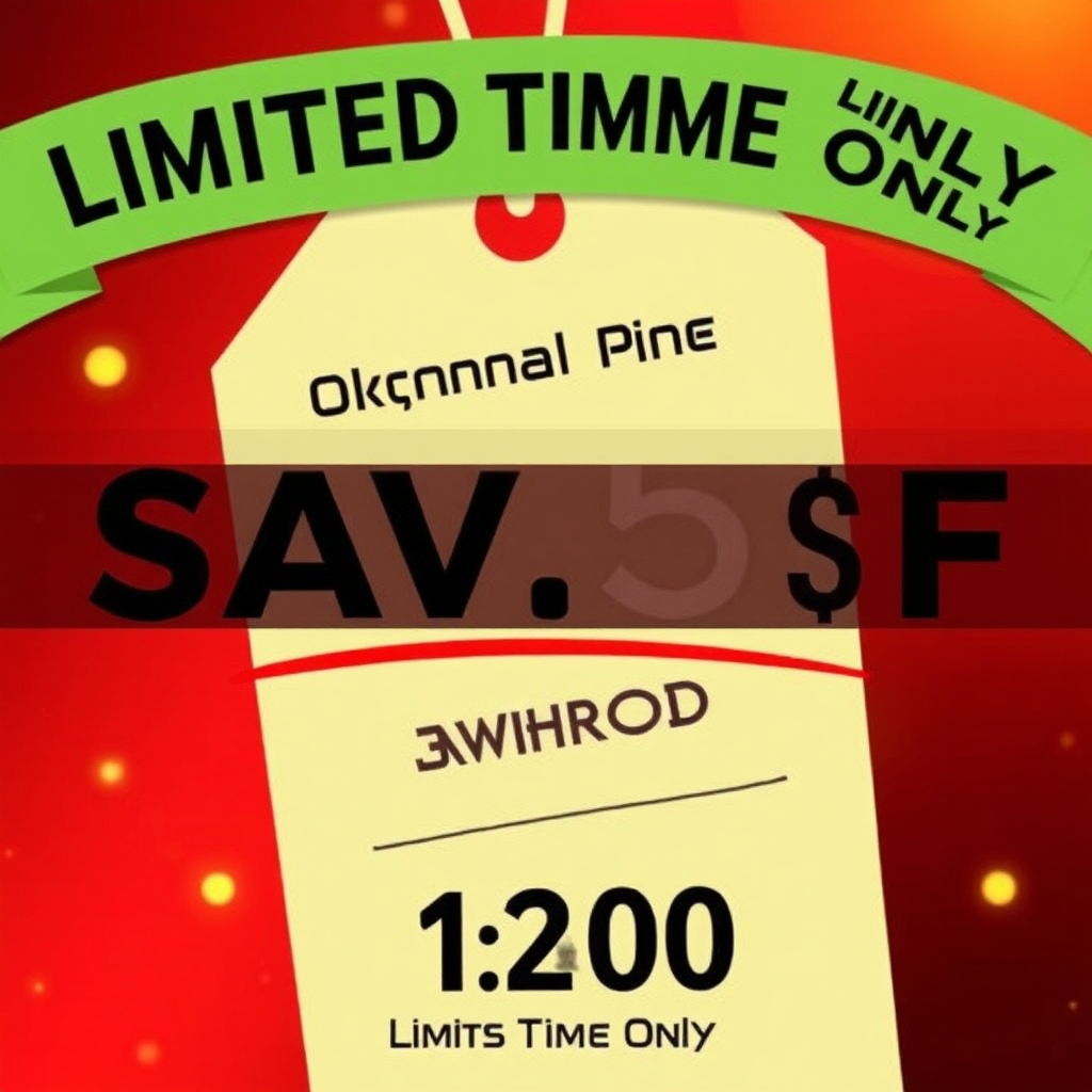 A visually striking image of a price tag with the original price crossed out and the discounted price prominently displayed. Use a bold and eye-catching font to highlight the savings. The background is a gradient of red and gold, symbolizing the value and exclusivity of the offer. Incorporate visual cues that suggest limited availability, such as a countdown timer or a 'Limited Time Only' banner. This image effectively communicates the value and urgency of the special offer.