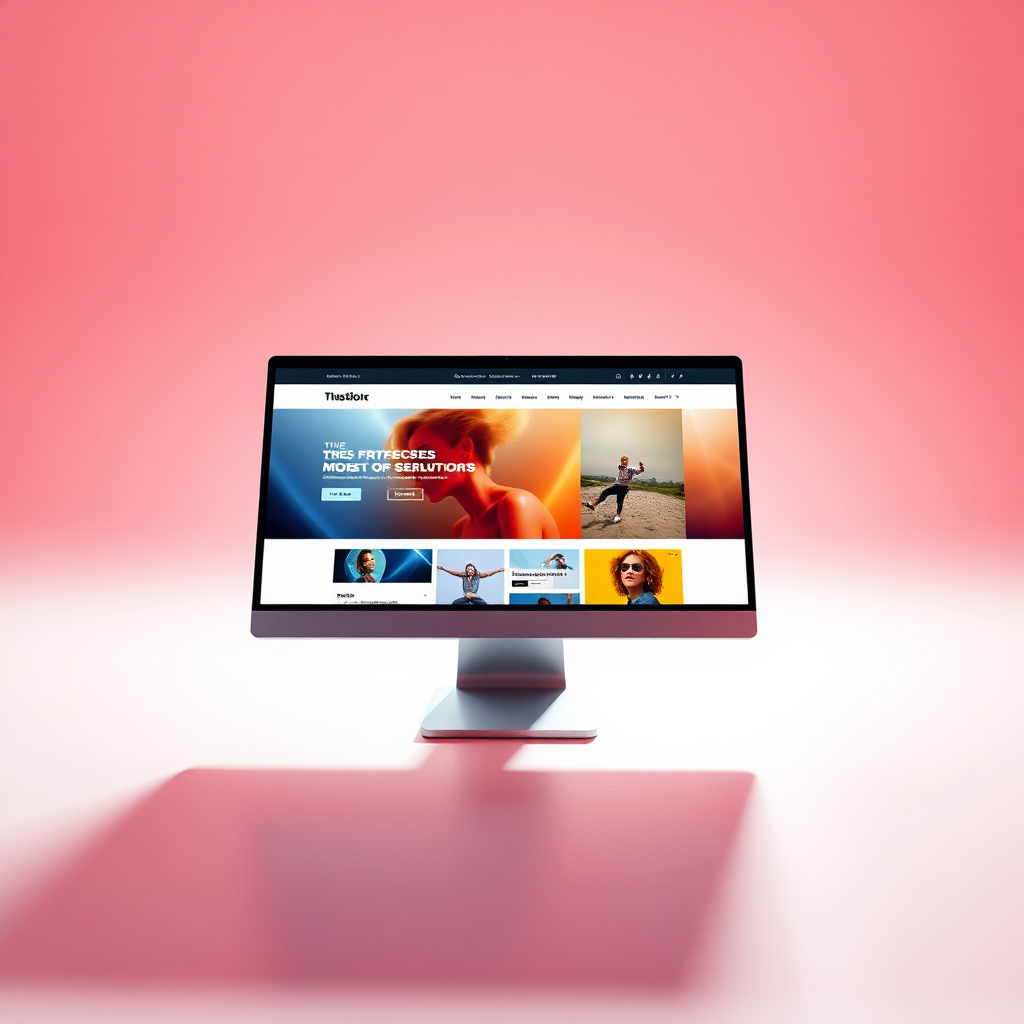  Create a stylized image showcasing a visually stunning website interface with a harmonious blend of colors, typography, and imagery. The website should appear on a high-resolution monitor, angled slightly to showcase its depth. The lighting should be dramatic and directional, highlighting the key elements of the design. Consider incorporating elements of modern art and graphic design to convey a sense of creativity and innovation. Style references: modern web design trends, award-winning website designs, high-fashion magazine layouts.