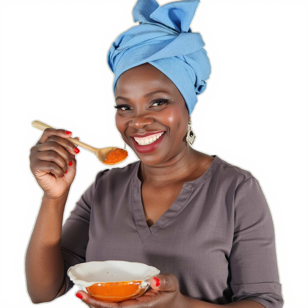 Nigerian woman tasting Bunmi Zesty Sauce