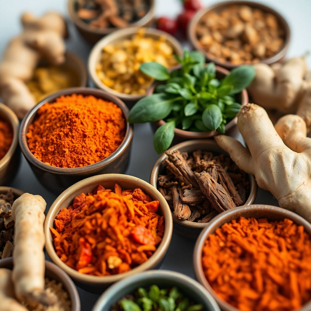 Colorful African spices in bowls