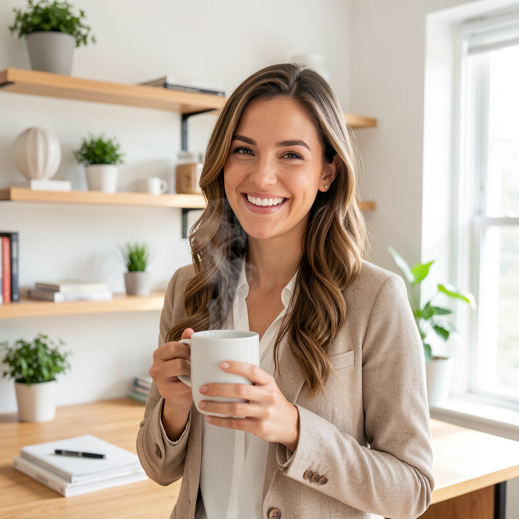 Relieved small business owner smiling and enjoying peace of mind