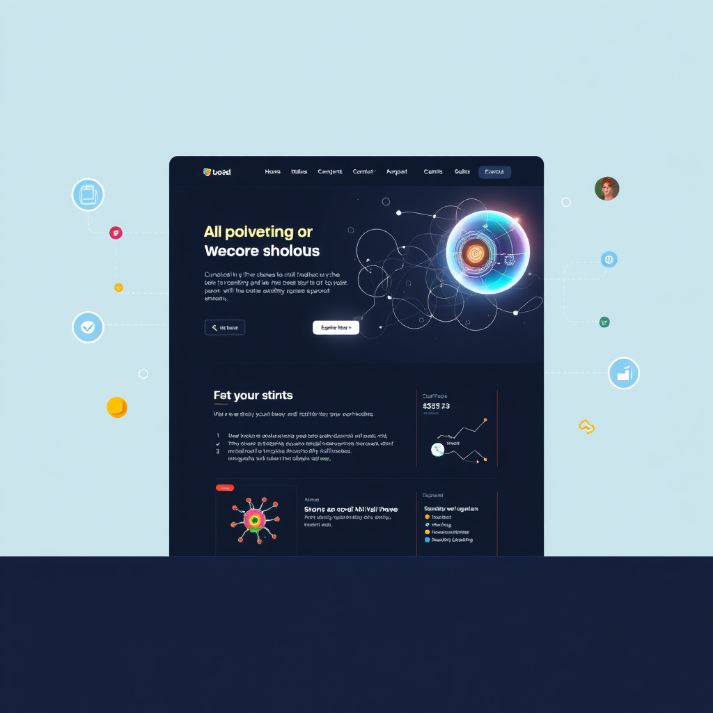 Illustrate a website design constantly evolving and updating through AI algorithms, showcasing real-time improvements and adaptations. Use dynamic animations and visual effects.