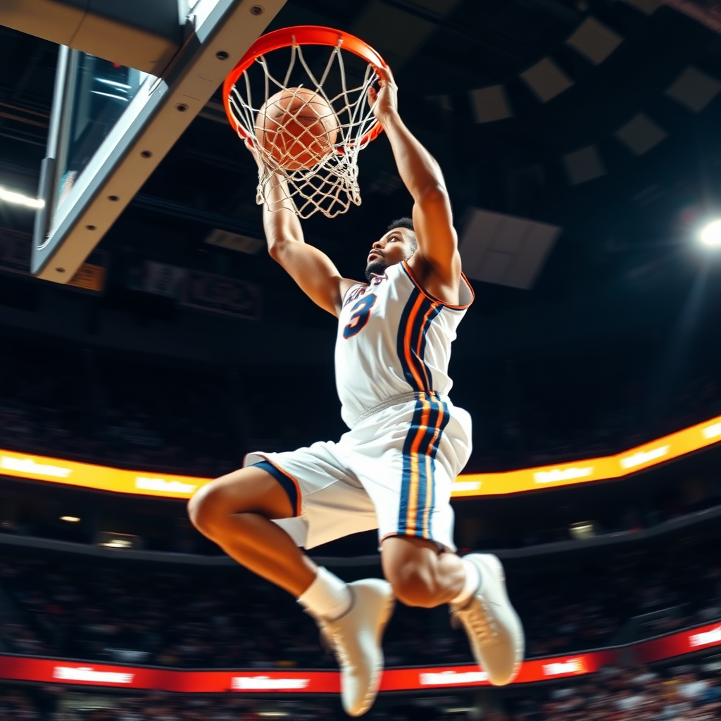 Basketball player dunking