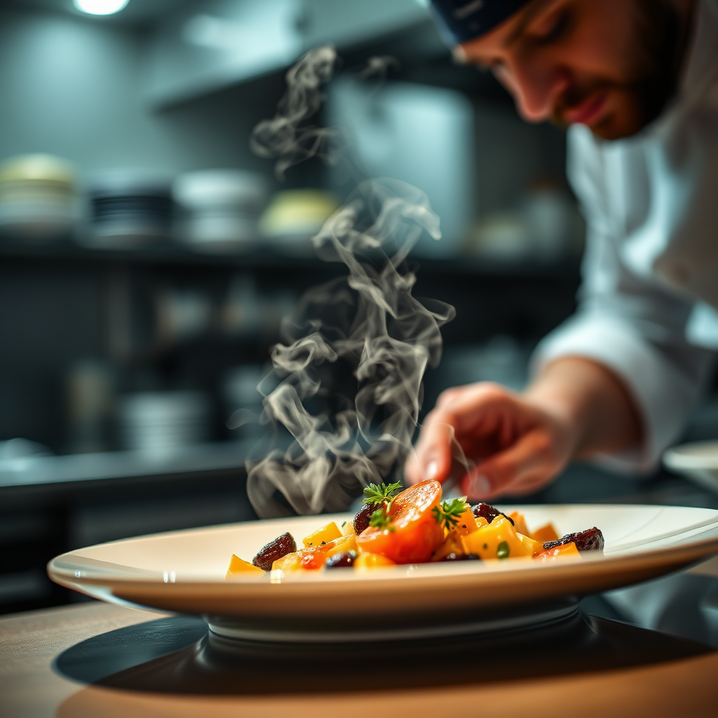 Chef plating a gourmet dish