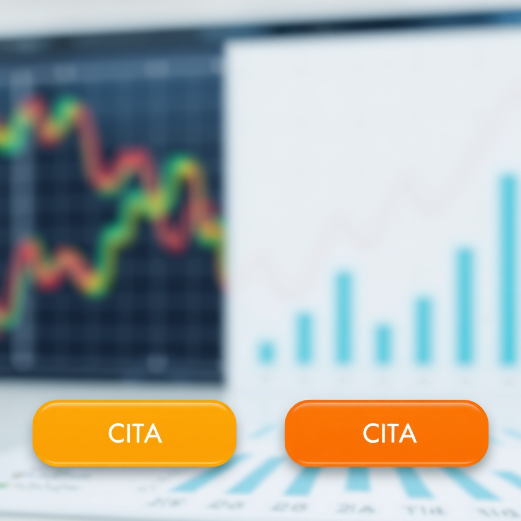 A clean and professional design with clear CTAs positioned over a blurred background of financial charts and graphs. The buttons should be brightly colored (e.g., orange or teal) to stand out. The overall look should convey efficiency and ease of use.