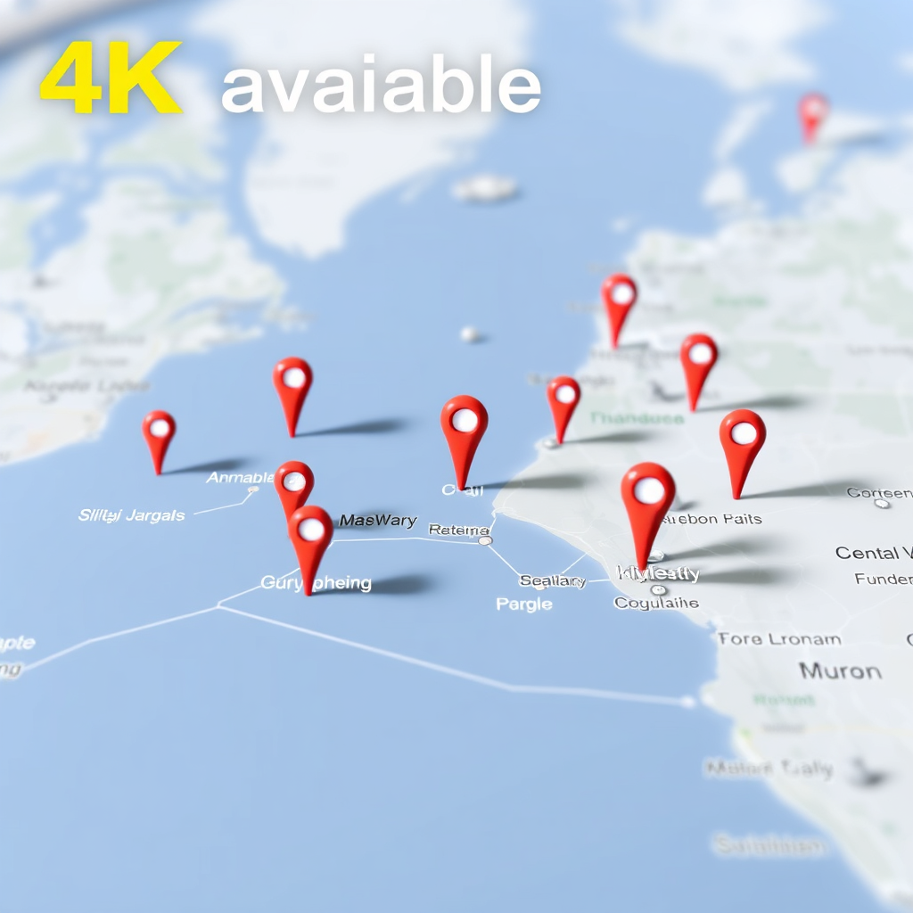 A map with pins dropped in various city locations, showing where we are available. Bright and clean image. 4k Resolution.