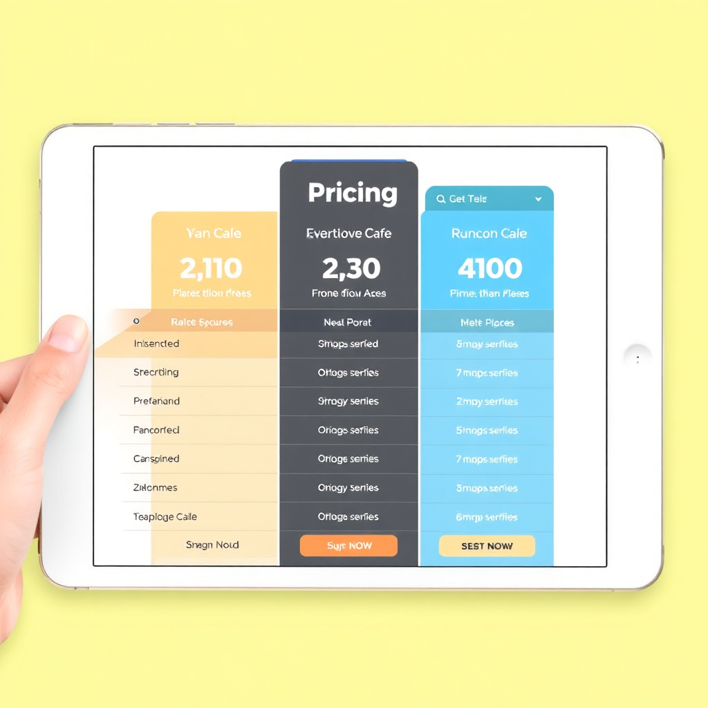 A transparent pricing chart displayed on a tablet screen, with clear labels and easy-to-understand information. The design should be clean and modern, with a focus on simplicity and transparency. No hidden fees.