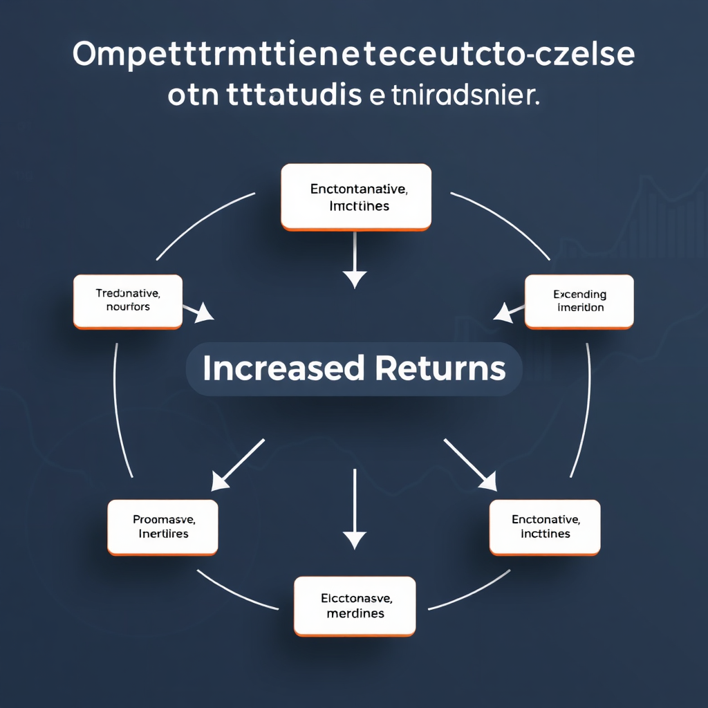 An abstract representation of a flowchart depicting optimized tax strategies. Arrows point towards a central goal of 'Increased Returns'. The background features subtle financial charts. Clean, modern design. 4K resolution.