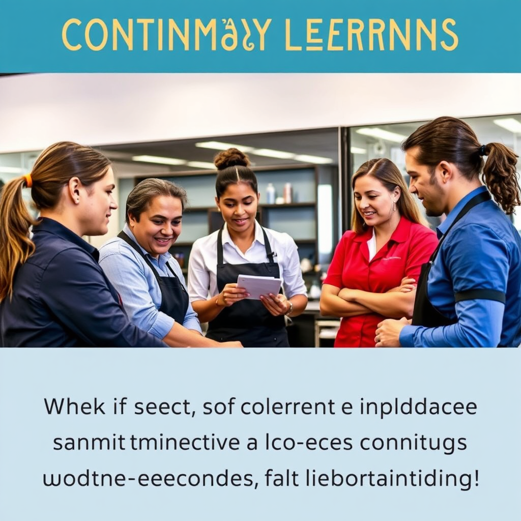 A group of customer service representatives participating in a training session, learning about new barbershop tools and customer service strategies. The image conveys a commitment to continuous learning and improvement. Style: Engaging, collaborative, and professional.