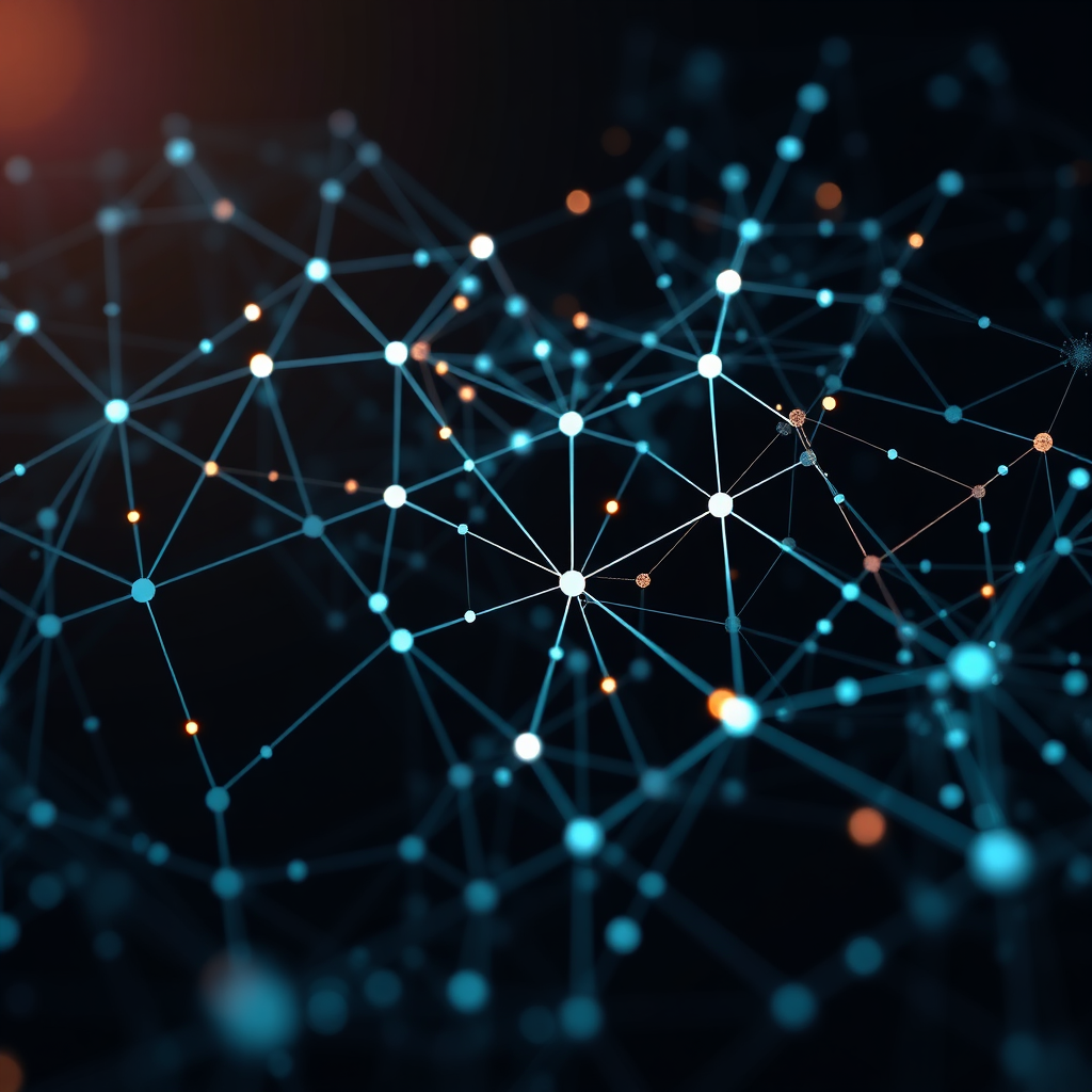 A photorealistic image depicting complex data models and algorithms represented as interconnected nodes and pathways. Use a dark color palette with glowing highlights to emphasize the complexity of the analysis. Style: Abstract representation of data analysis.