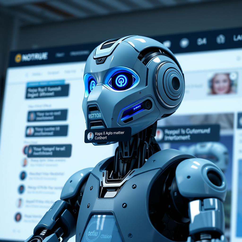 A photorealistic image of an AI chatbot interface on a website, handling multiple customer inquiries simultaneously. The background is a clean, modern web design. Lighting should be professional and efficient. Color palette: blues, grays, and whites. Camera angle: wide shot. Technical specs: 4K, sharp focus.