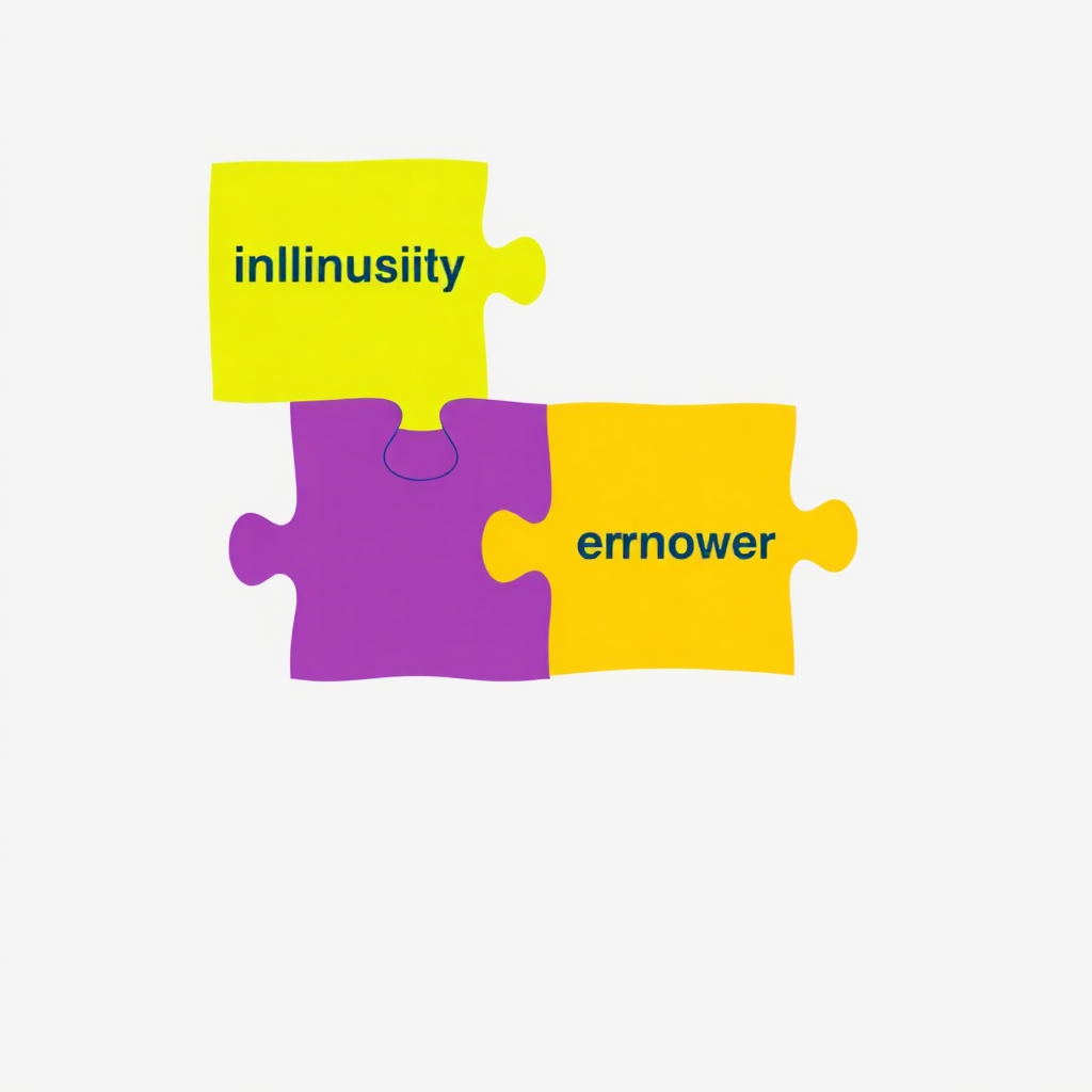 A series of interconnected puzzle pieces, each representing a core value: inclusivity, collaboration, empowerment, and community. The puzzle pieces are brightly colored and fit together seamlessly. The style should be abstract and symbolic, conveying the interconnectedness of the values.
