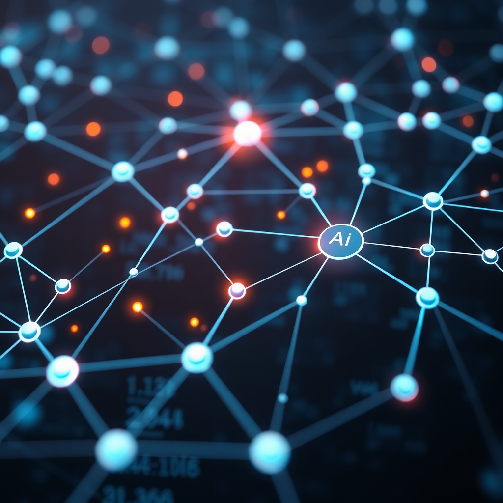 An image showcasing AI algorithms analyzing employee data, represented as interconnected nodes and pathways. Use a futuristic design with glowing highlights to emphasize the intelligence of the analysis. Style: AI-driven data analysis.