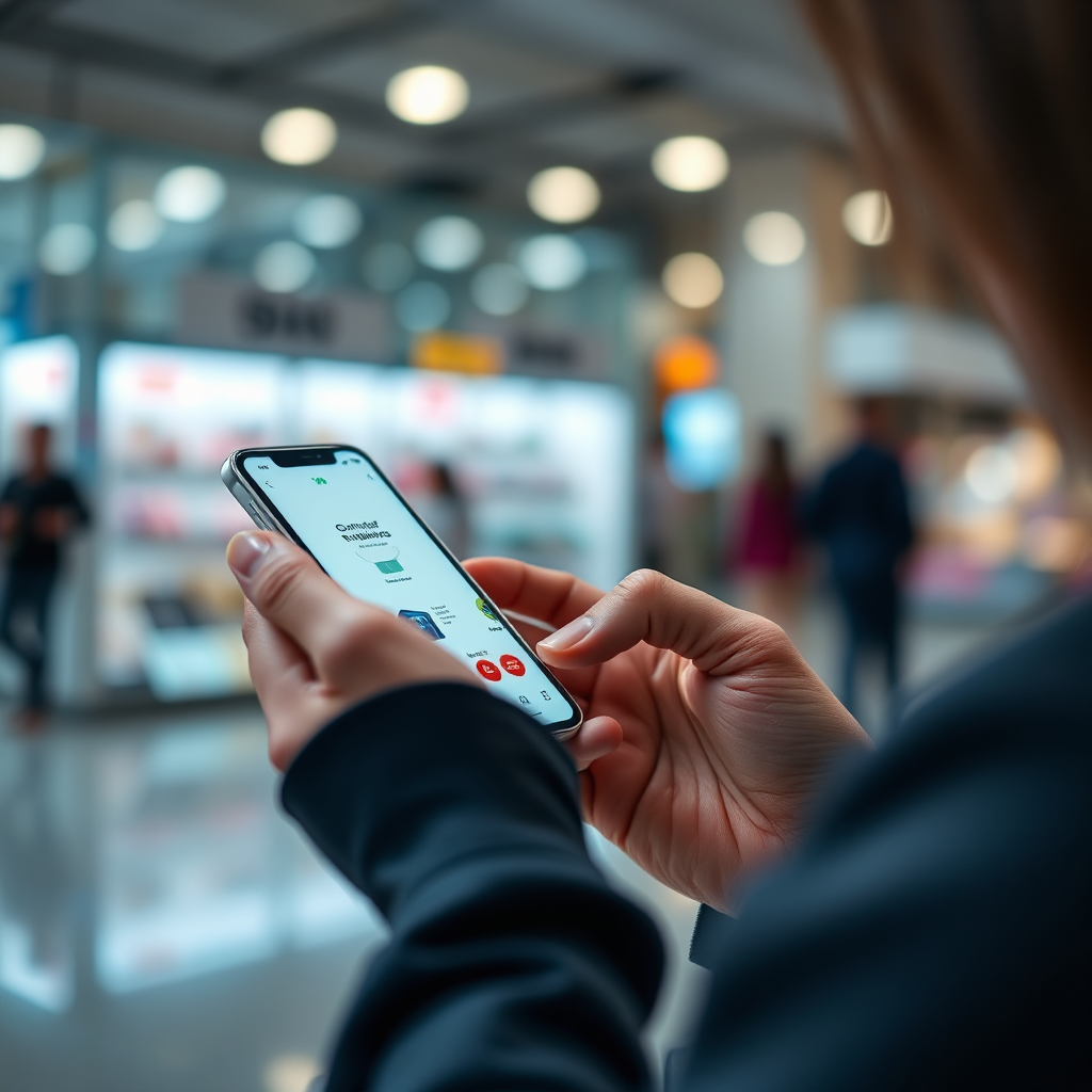 Create a sleek and modern image featuring a person using a smartphone to browse an online store. The scene should convey a sense of ease and convenience. The style should be minimalist and user-friendly, with a focus on showcasing the simplicity of the shopping experience. Technical specs: 4K resolution, high quality.