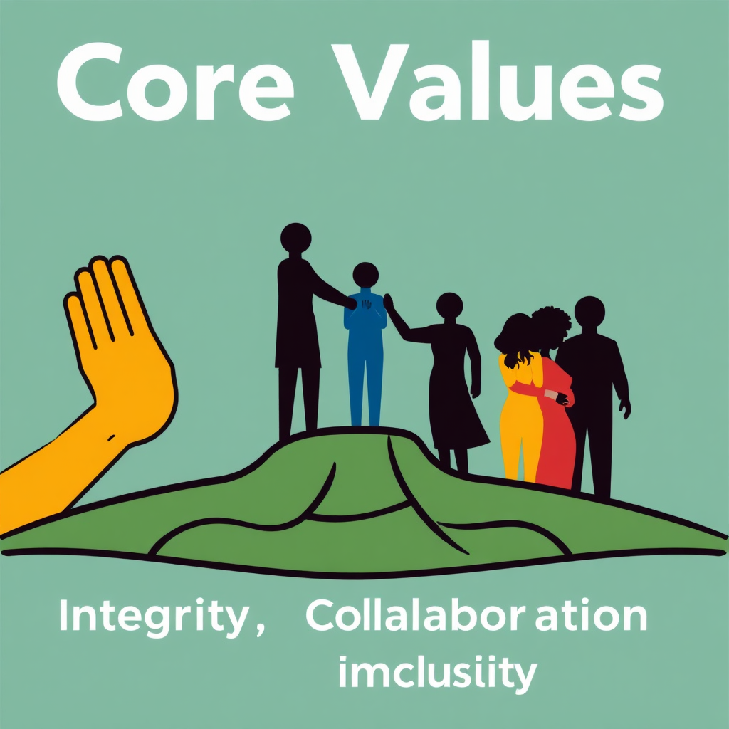 Create a stylized image representing the core values of the Central Park Heights Alliance: integrity, collaboration, and inclusivity. The image could incorporate symbolic elements such as interconnected hands, a strong foundation, and diverse figures. The color palette should be harmonious and balanced, with a focus on warm and inviting tones. The composition should convey a sense of unity, trust, and shared purpose. The style should be modern and clean, with a touch of artistic flair. Focus on conveying the essence of the values.