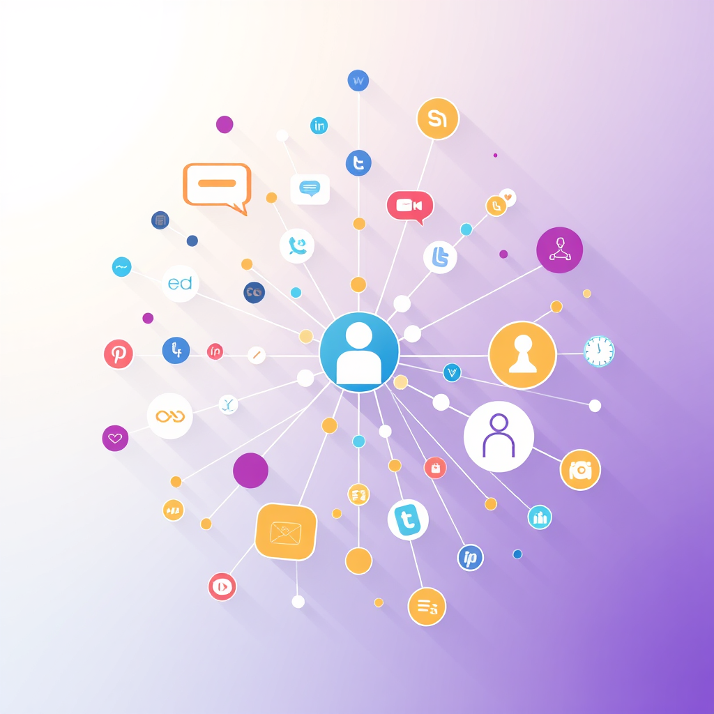 Create a stylized image representing online community connection. Depict a network of interconnected nodes radiating outward, symbolizing people and ideas connecting virtually within Gwynn Oak. Use abstract shapes and vibrant colors to represent different viewpoints and shared interests. Incorporate icons that symbolize communication, such as message bubbles and social media logos. The lighting should be bright and energetic, suggesting the dynamic nature of online interaction. The style should be modern and minimalist, reflecting the digital age.